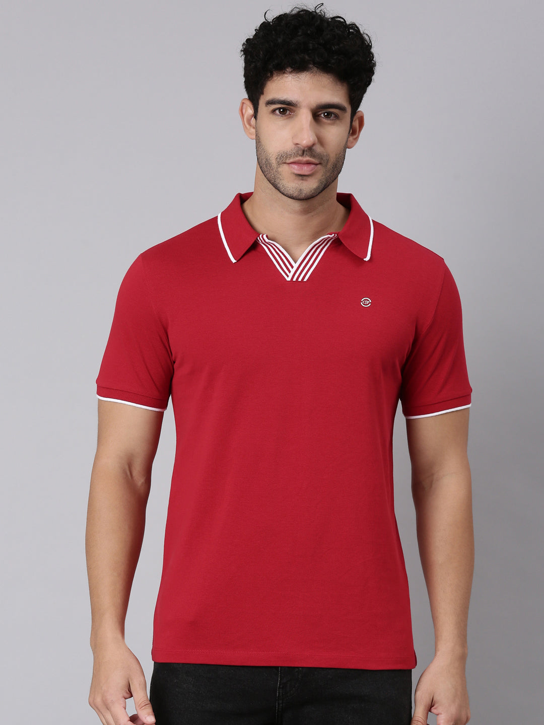 Classic Polo Men's Half Sleeve Red Polo Neck Slim Fit Solid Cotton Blend T-Shirt | RAVE POLO - 03 B SF P