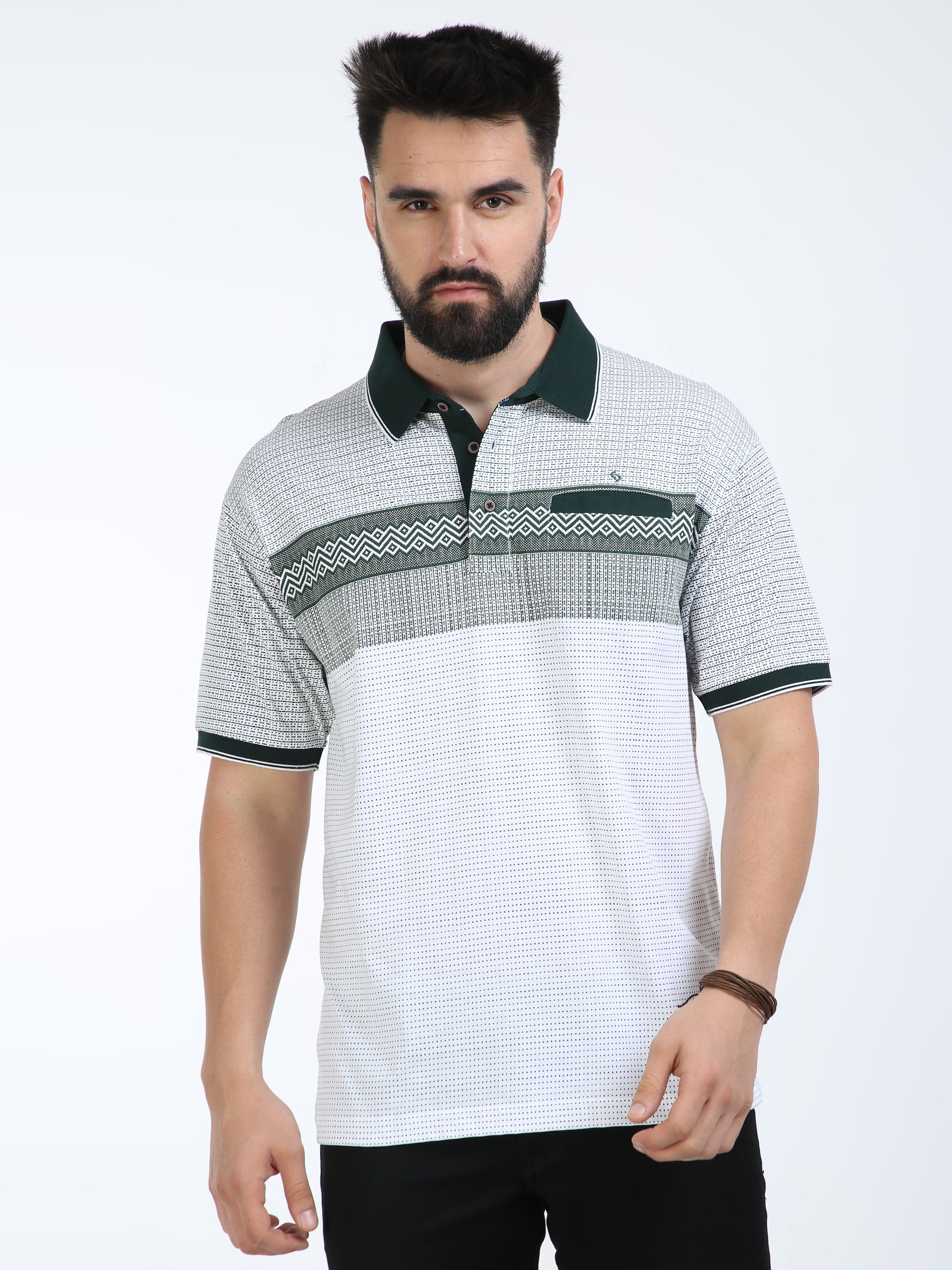 Classic Polo Mens Cotton Half Sleeves Floral Authentic Fit Polo Neck Green Color T-Shirt | Carve Polo - 20 B Af P