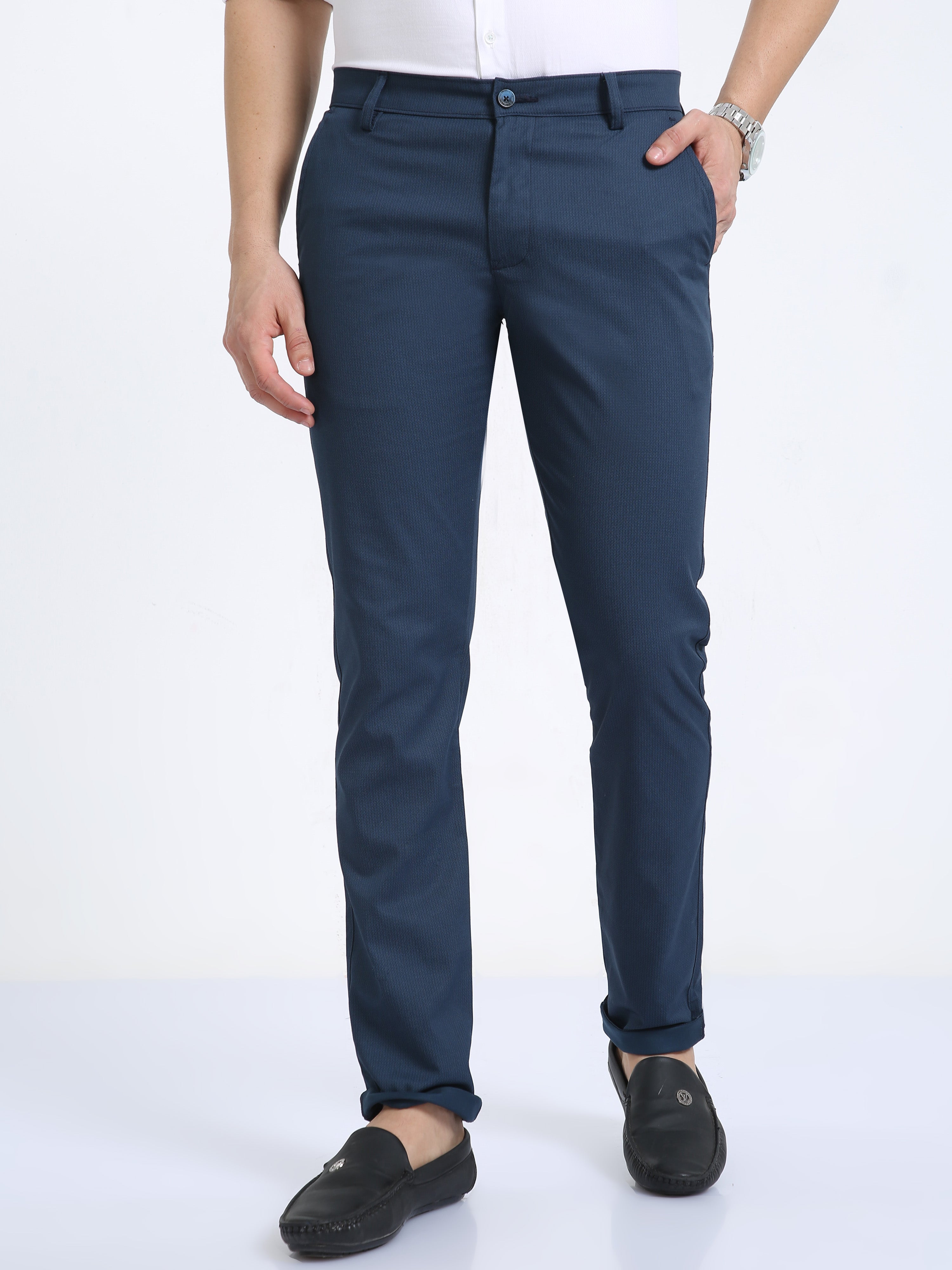 Classic Polo Mens Moderate Fit Solid Blue Color Trousers | To2-35 A-Blu-Mf-Ly