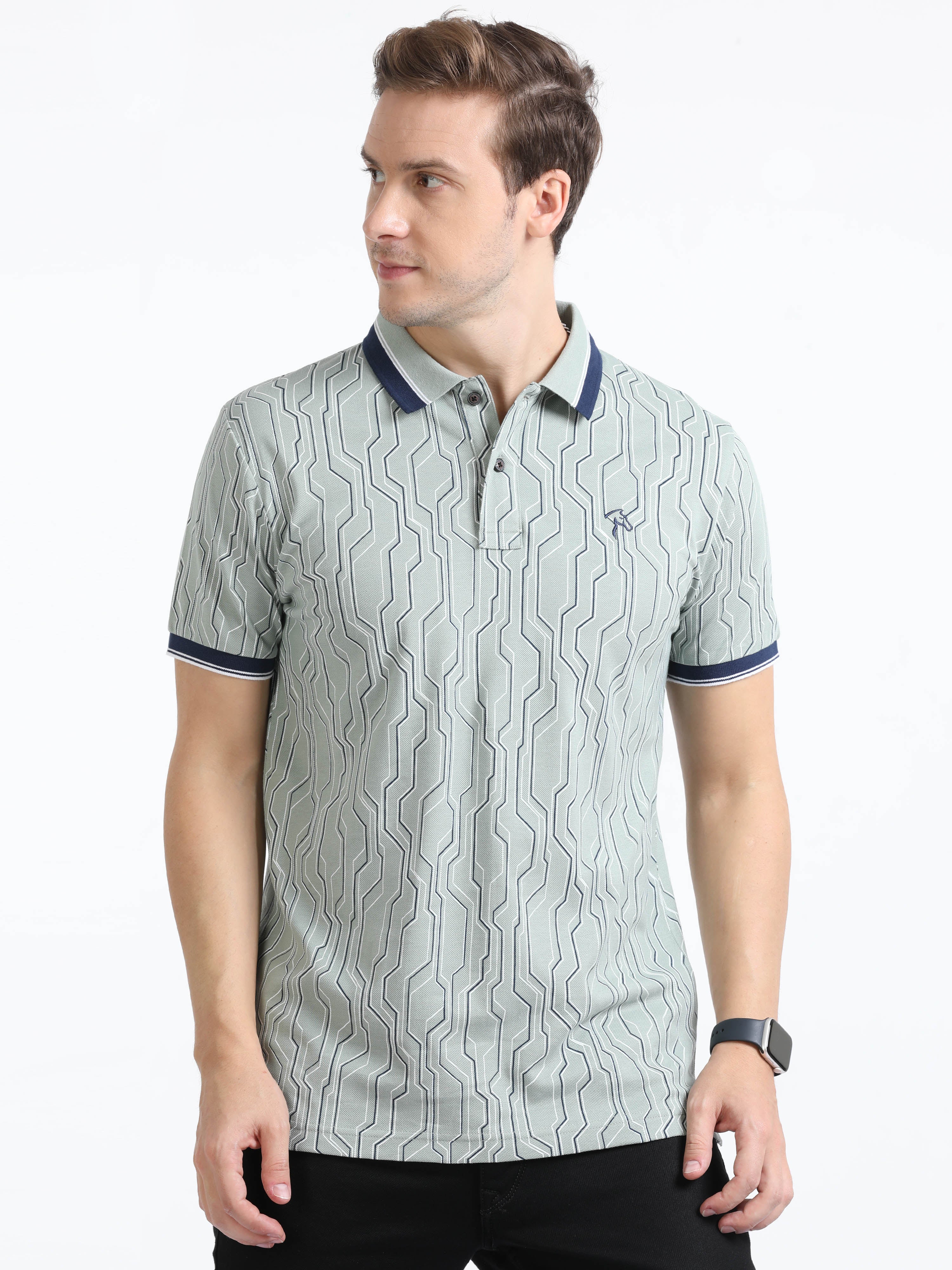 Classic Polo Mens Cotton Half Sleeves Floral Slim Fit Polo Neck Grey Color T-Shirt | Brp - 392 A Sf P