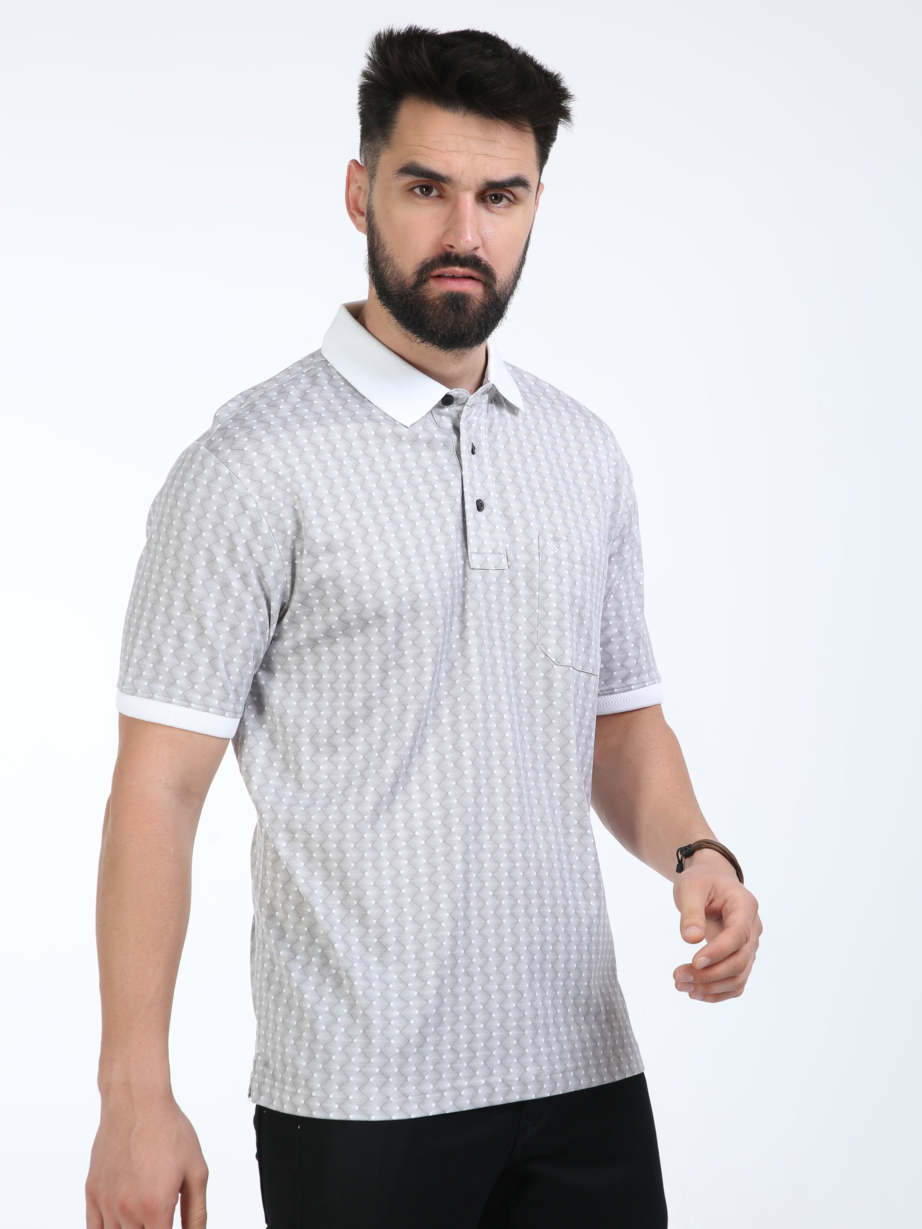 Classic Polo Mens Cotton Half Sleeves Floral Authentic Fit Polo Neck Cream Color T-Shirt | Swank - 05 A Af P