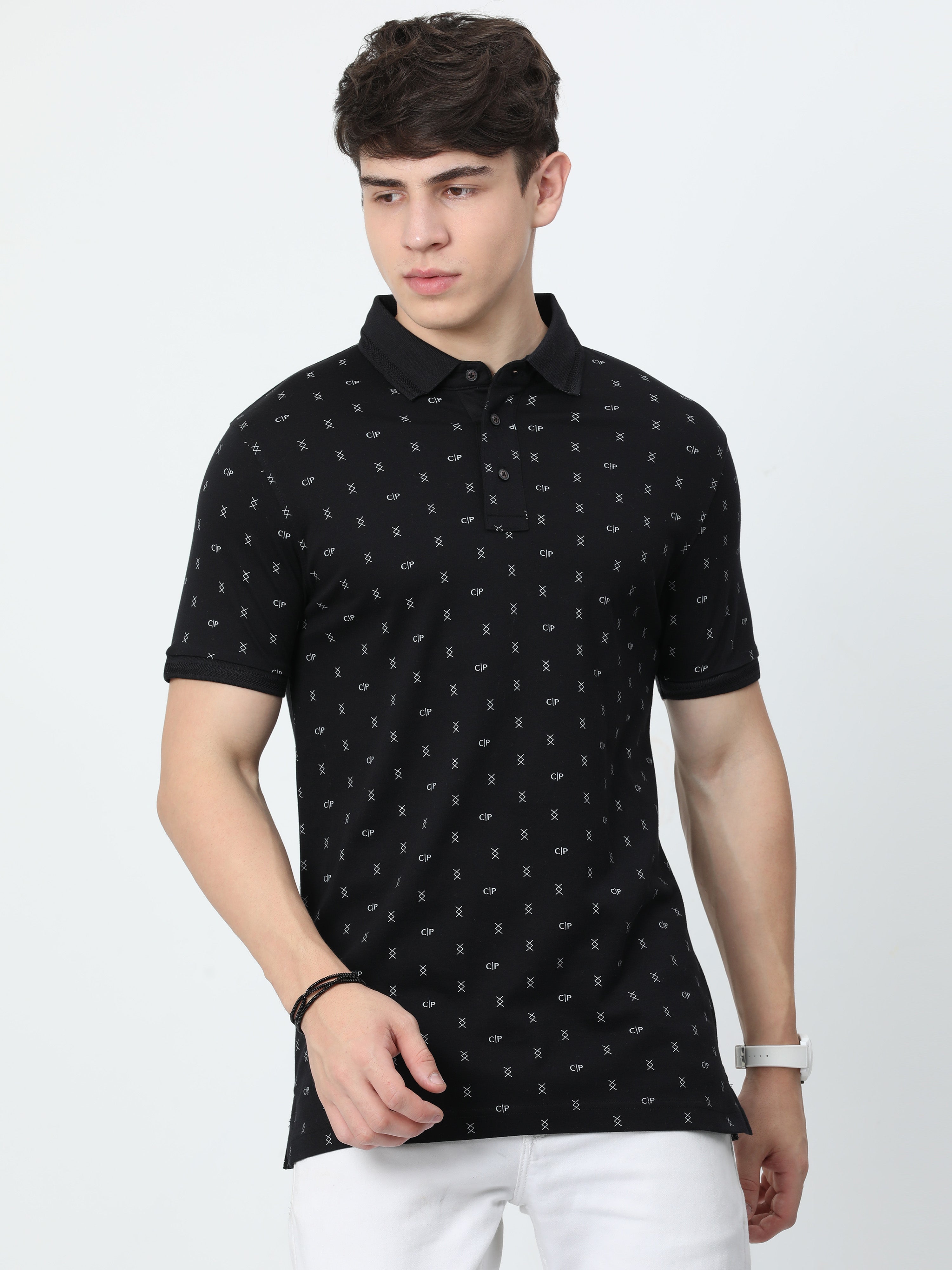 Classic Polo Mens Cotton Half Sleeves Printed Slim Fit Polo Neck Black Color T-Shirt | Prm - 788 A Sf P