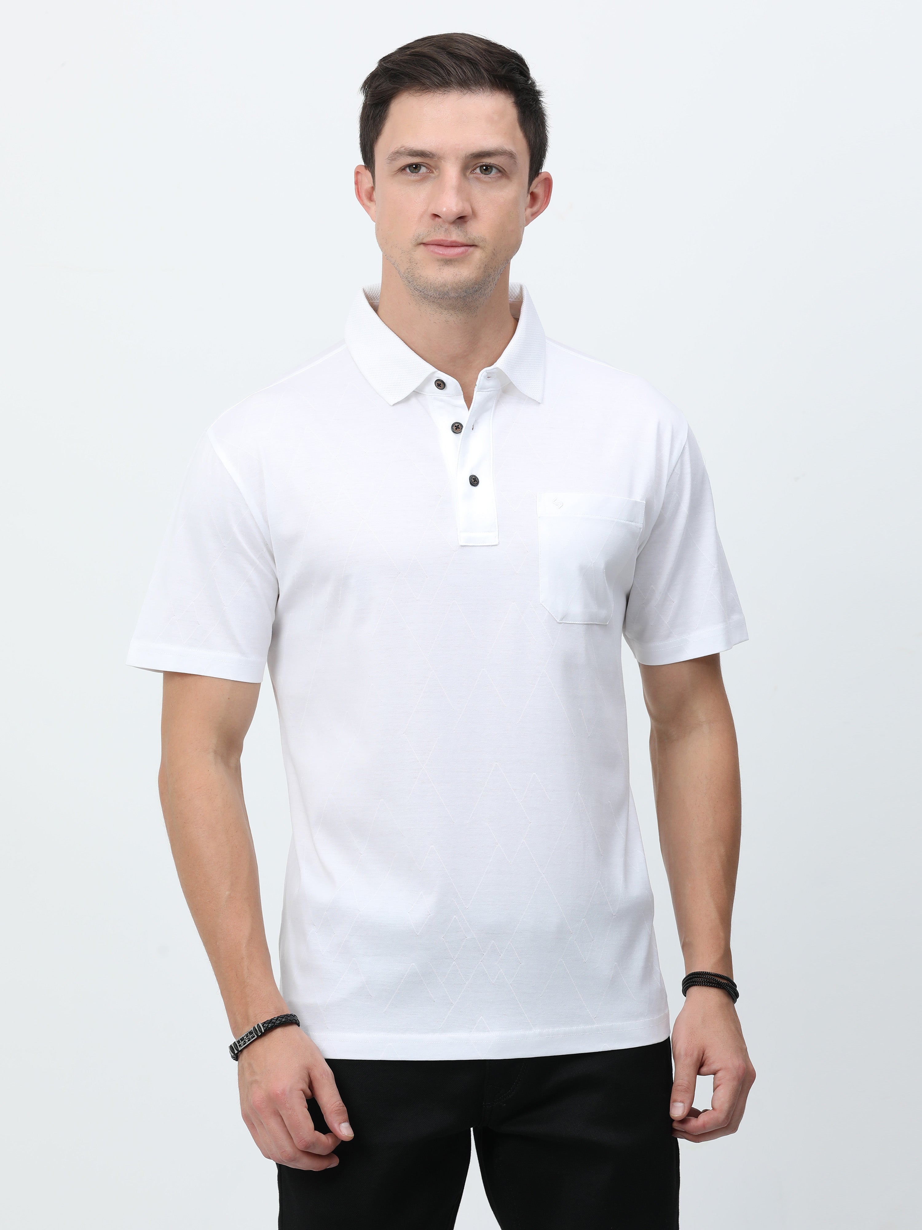 Classic Polo Mens Cotton Half Sleeves Solid Authentic Fit Polo Neck White Color T-Shirt | Rare - 06  A Af P
