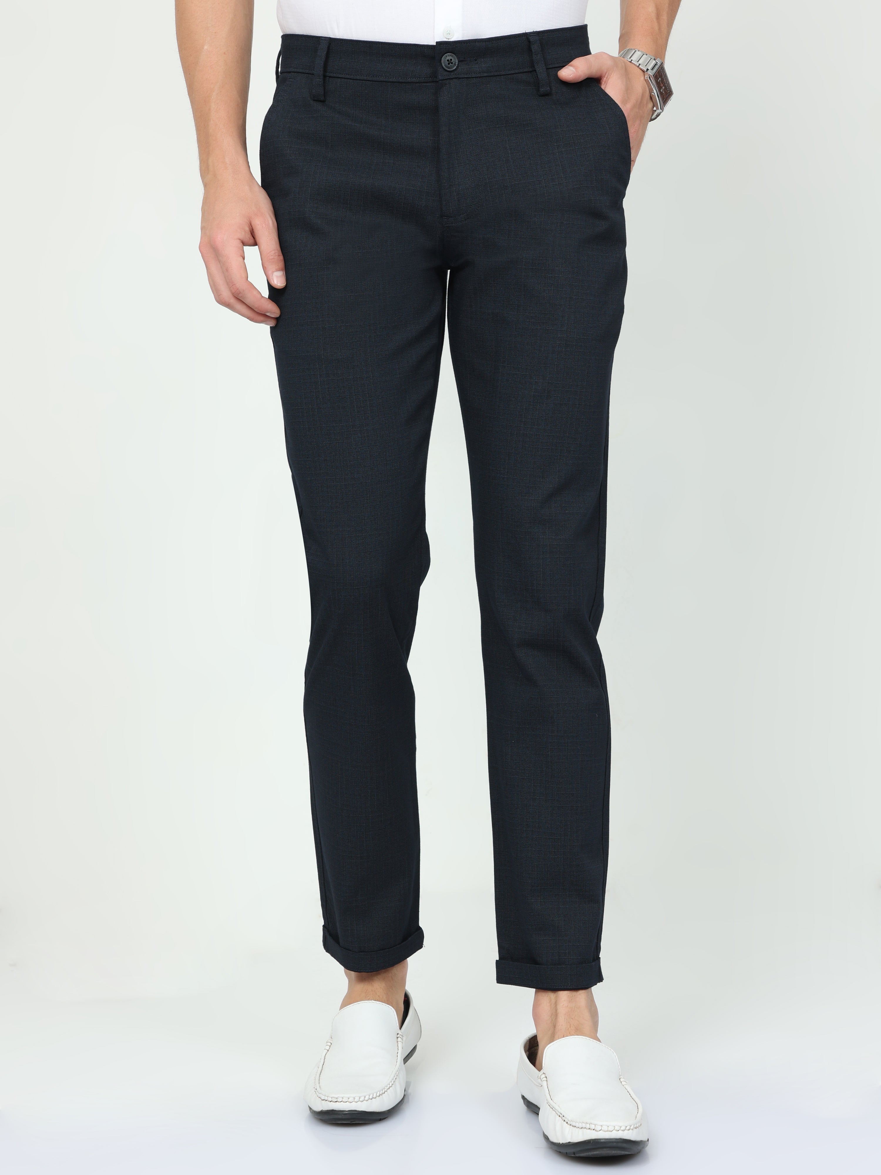 CP BRO Mens Ankle Fit Solid Navy Color Trousers | Tbo2-03 A-Nvy-Af-Ly