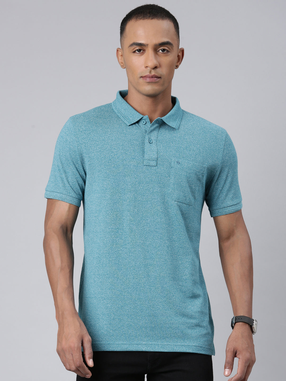 Classic Polo Mens Solid Green Polo Neck Slim Fit T-Shirt | TOY-PROTEN-TEAL SF P
