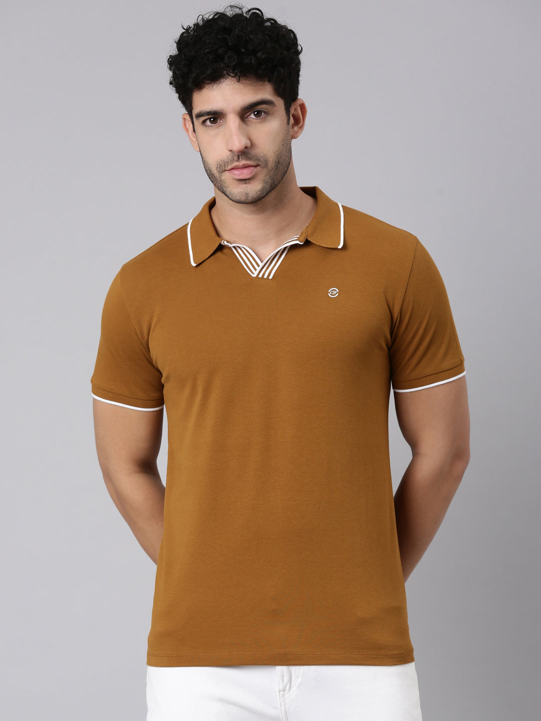 Classic Polo Men's Half Sleeve Mustard Polo Neck Slim Fit Solid Cotton Blend T-Shirt | RAVE POLO - 02 A SF P