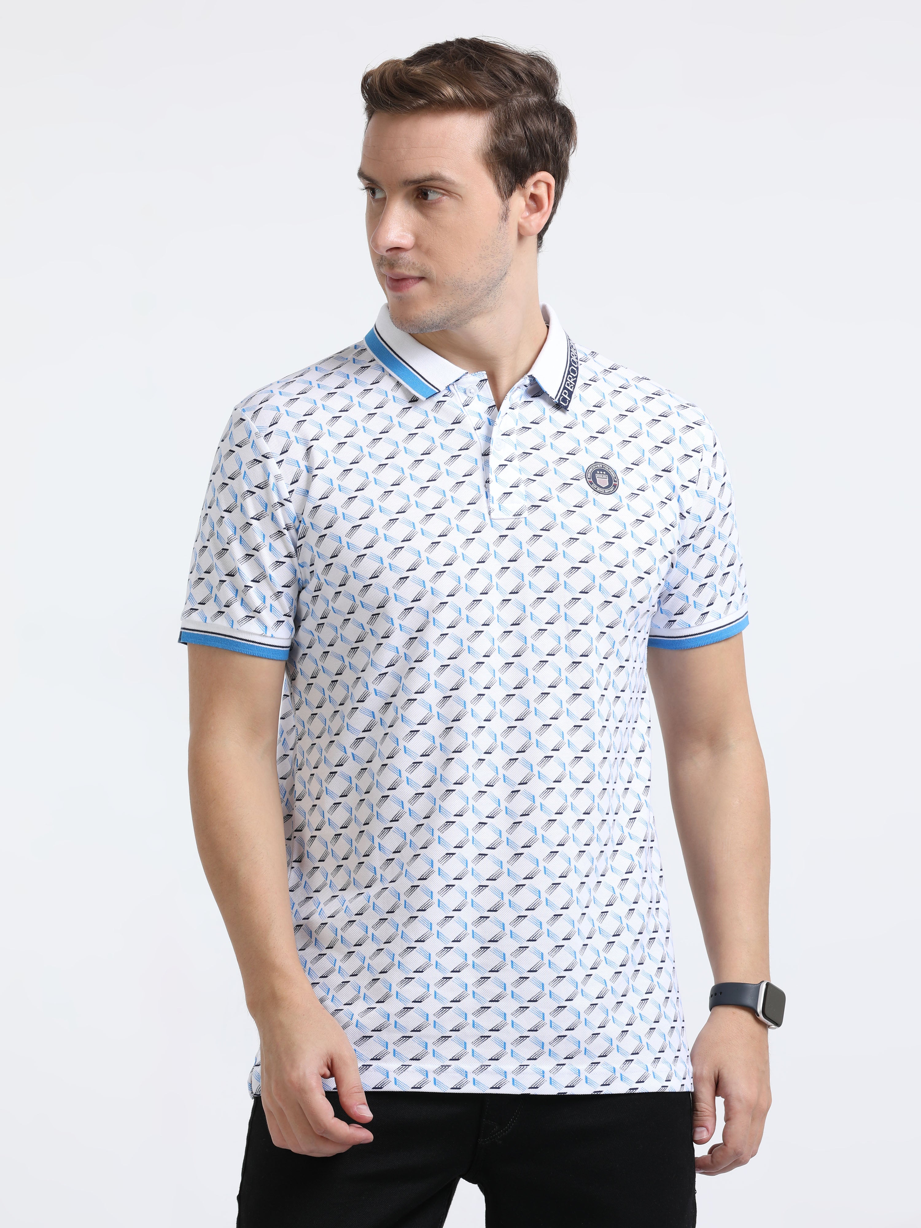 Classic Polo Mens Cotton Half Sleeves Floral Slim Fit Polo Neck White Color T-Shirt | Brp - 385 A Sf P