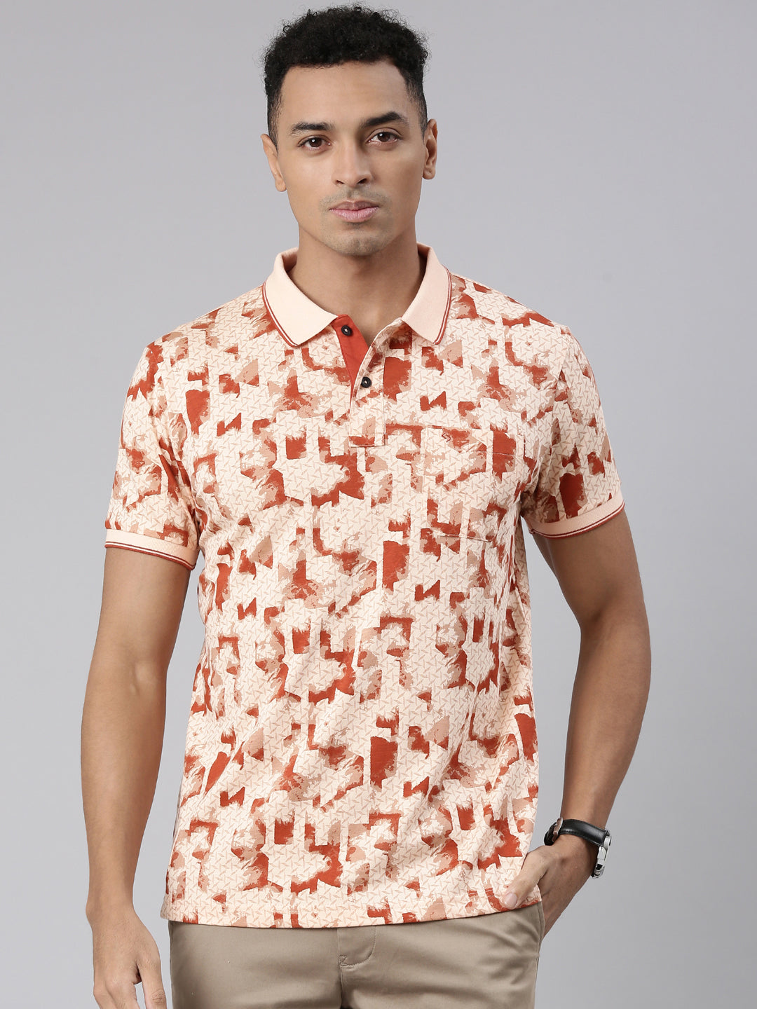 Classic Polo Men's Half Sleeve Lt.Orange Polo Neck Cotton Blend Slim Fit T-Shirt | BELLO - 307 A SF P