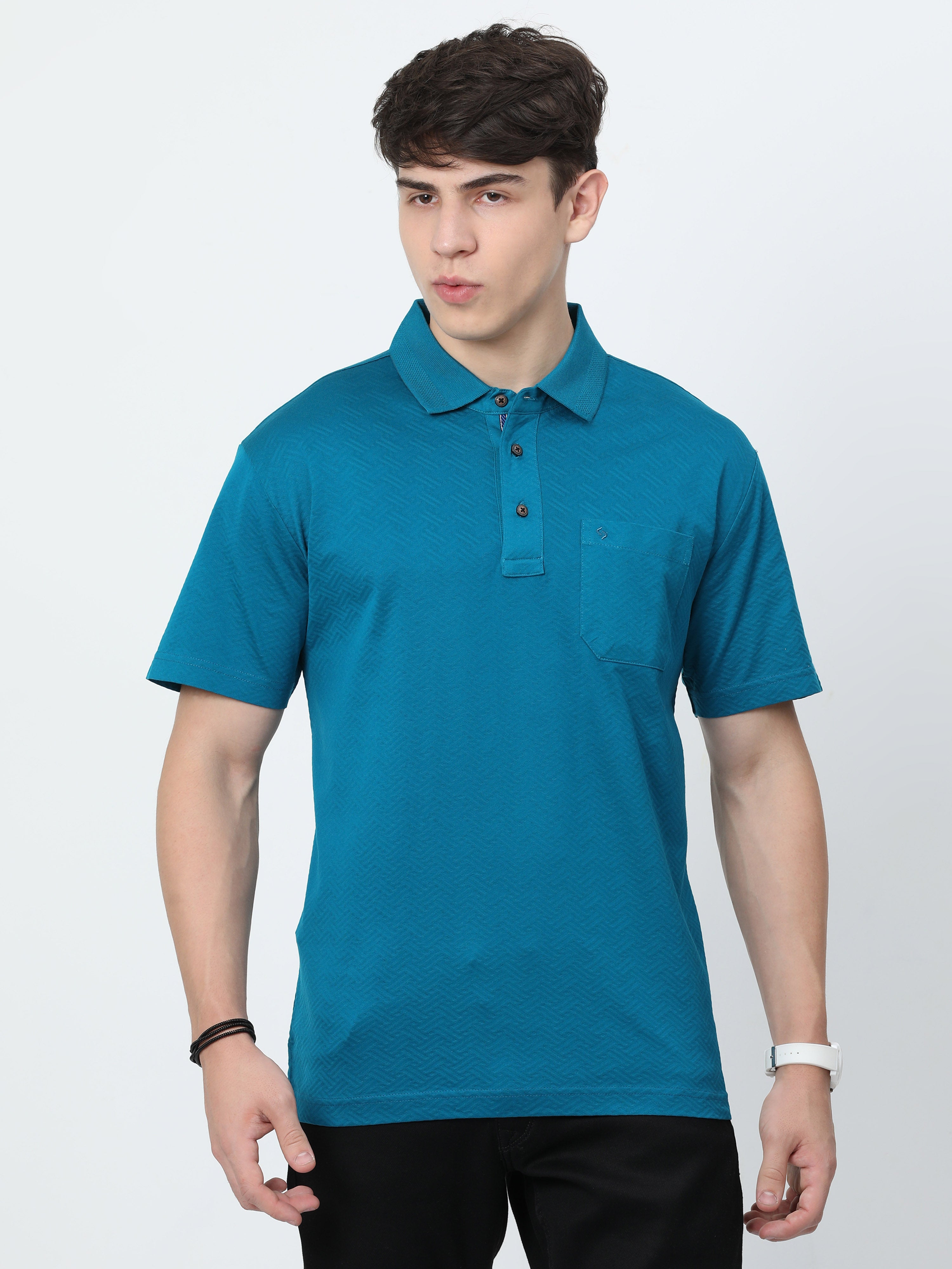 Classic Polo Mens Cotton Half Sleeves Floral Authentic Fit Polo Neck Blue Color T-Shirt | Rare - 05 A Af P