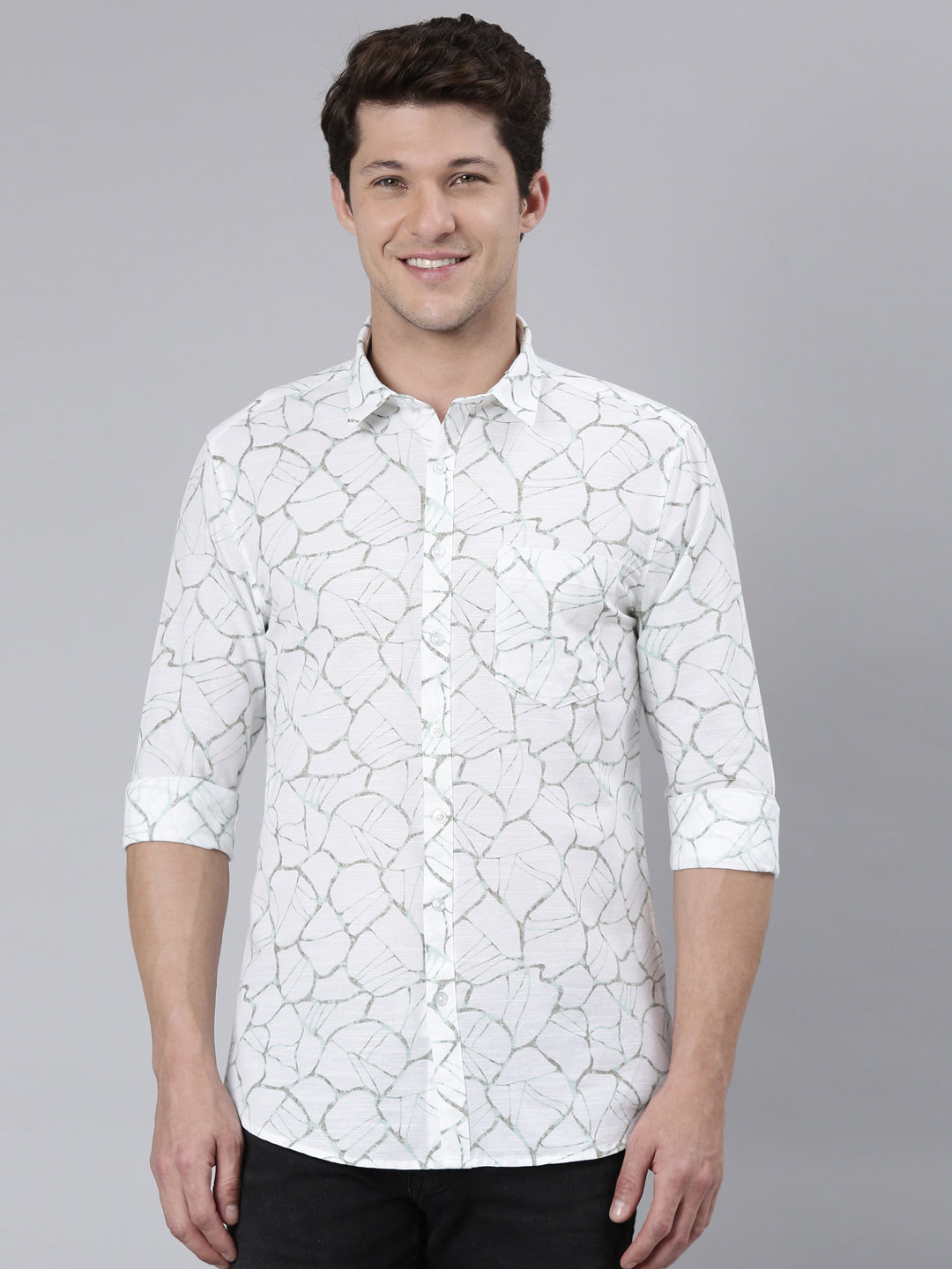Classic Polo Men's Full Sleeve White/Grey Polo Neck 100% Cotton Slim Fit Shirt | SP2-CL-20 C-FS-PRT-SF