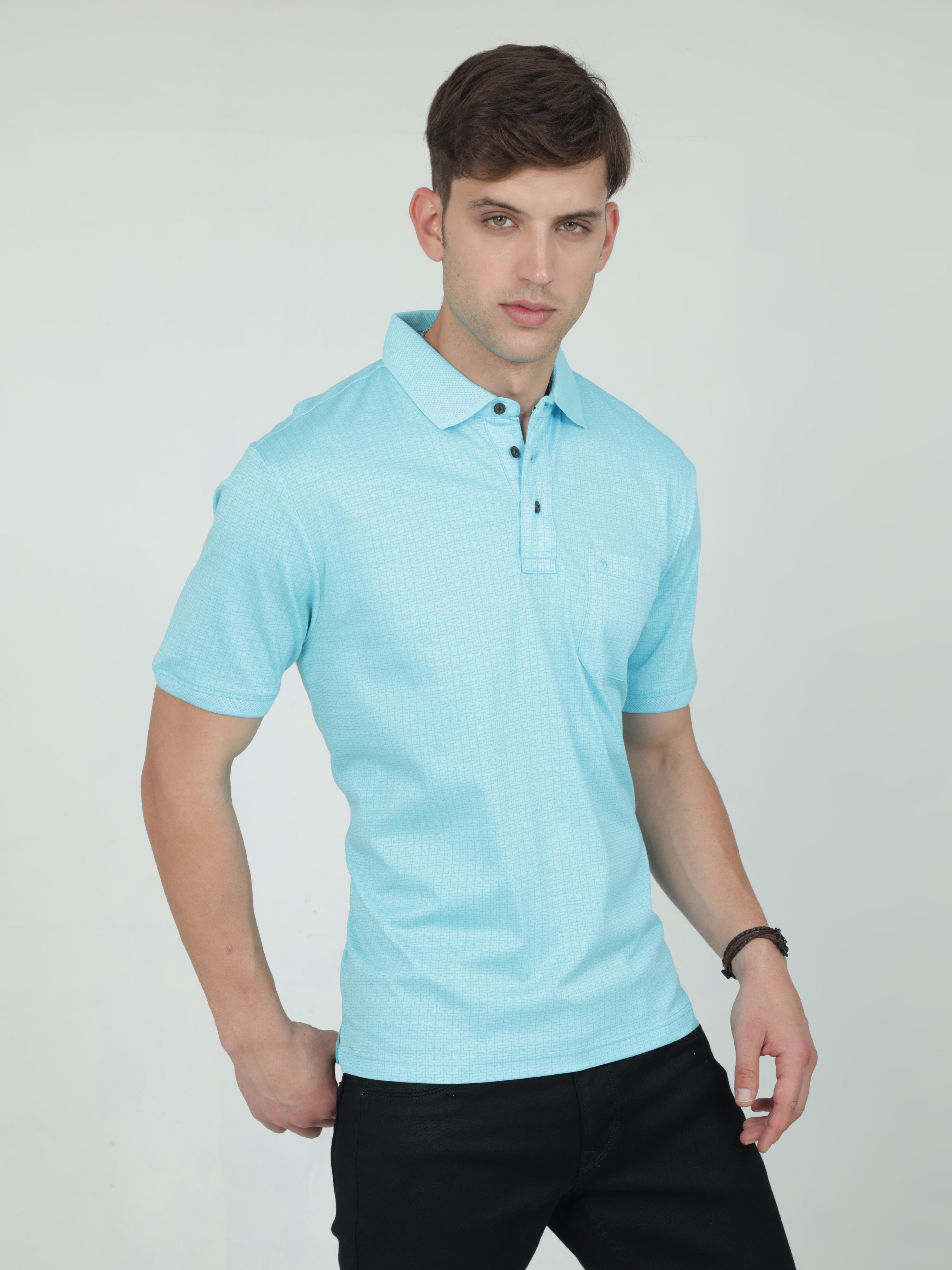 Classic Polo Mens Cotton Half Sleeves Floral Authentic Fit Polo Neck Blue Color T-Shirt | Swank - 07 B Af P
