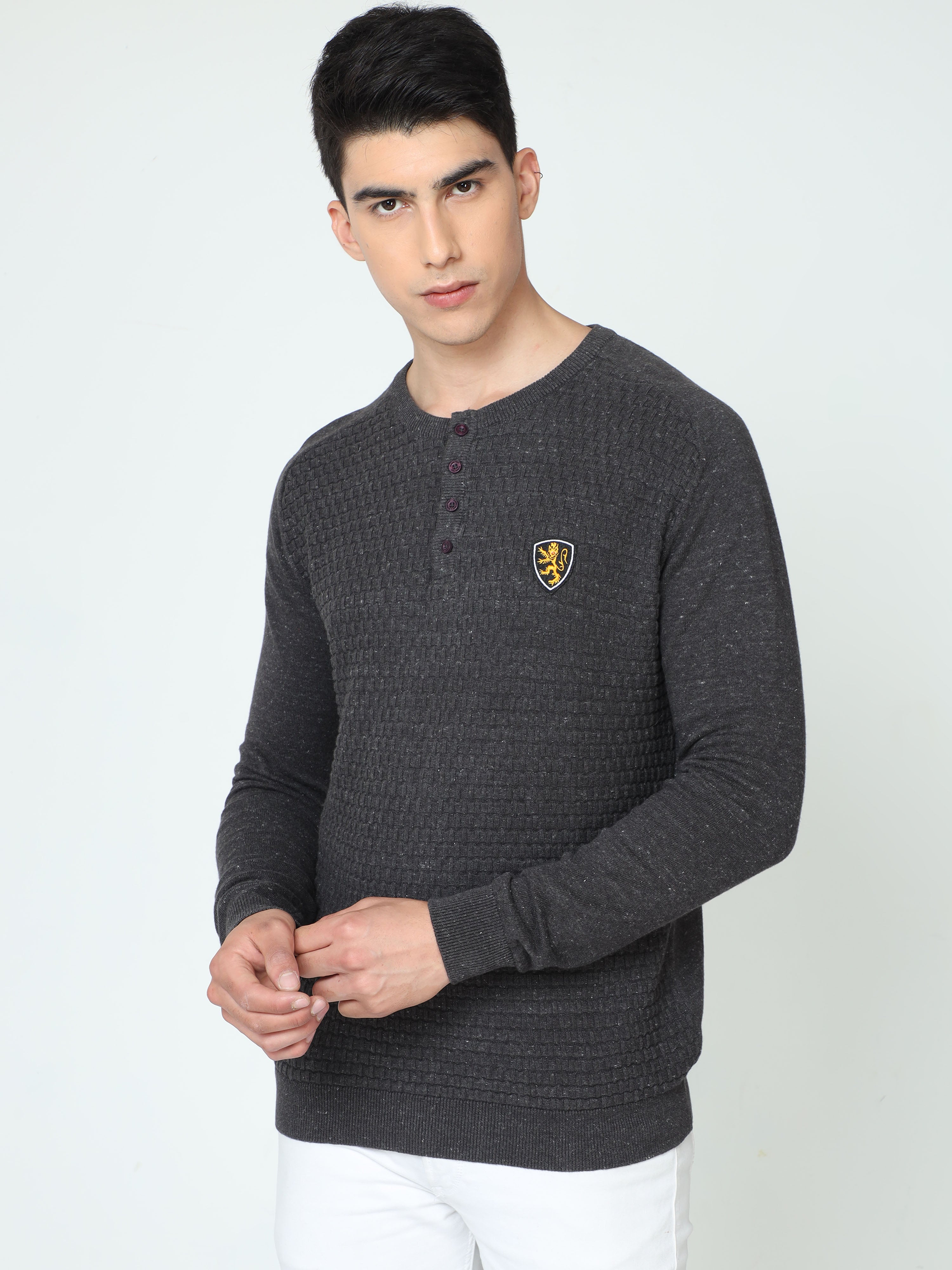 Classic Polo Mens 100% Cotton Black Solid Crew Neck Full Sleeves Slim Fit Sweater |Cp-Swt-01
