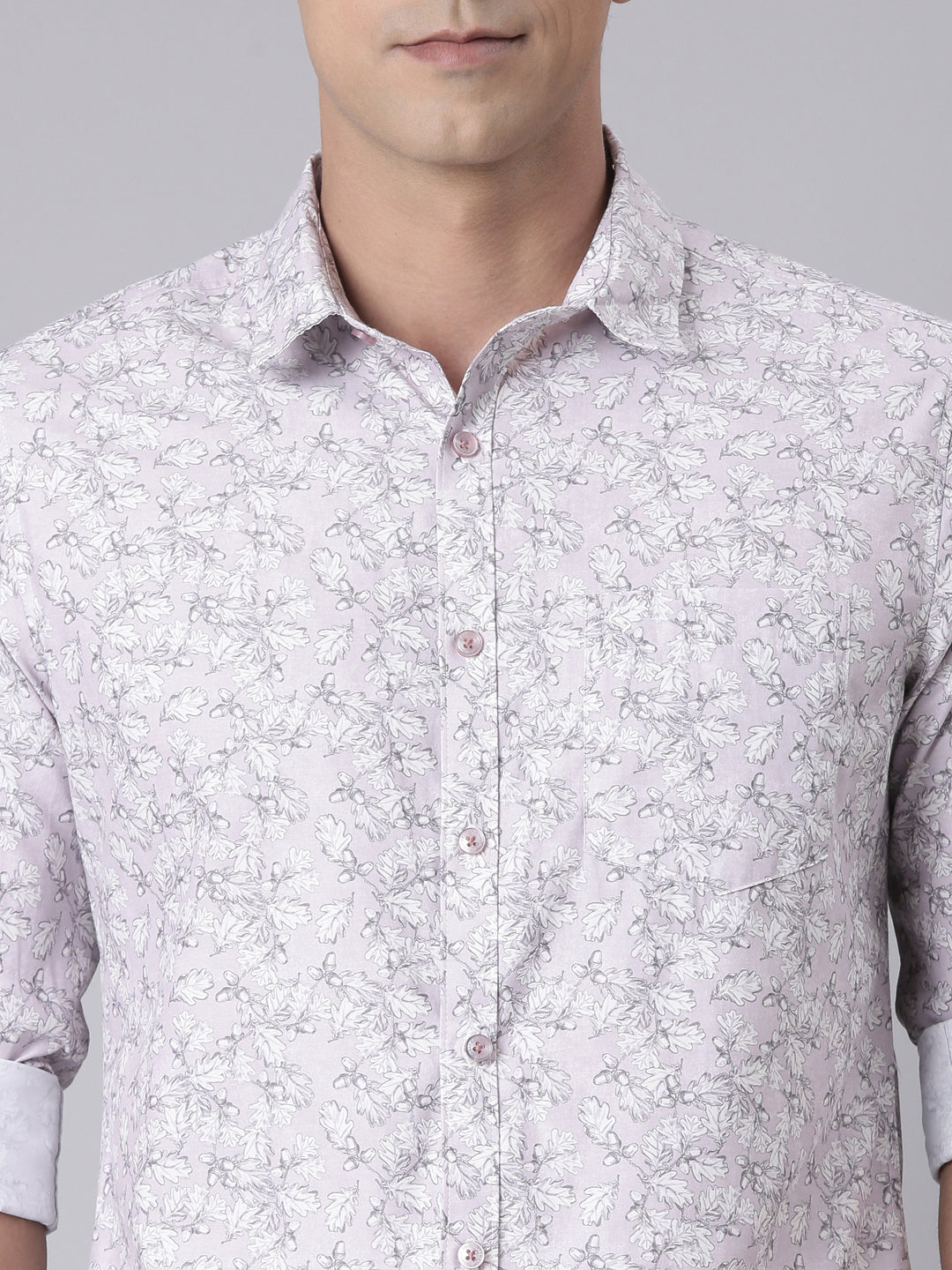 Classic Polo Men's Full Sleeve Light Peach/White Polo Neck Slim Fit All-Over Print Cotton Casual Shirt | SQ2-CL-58 A-FS-PRT-SF