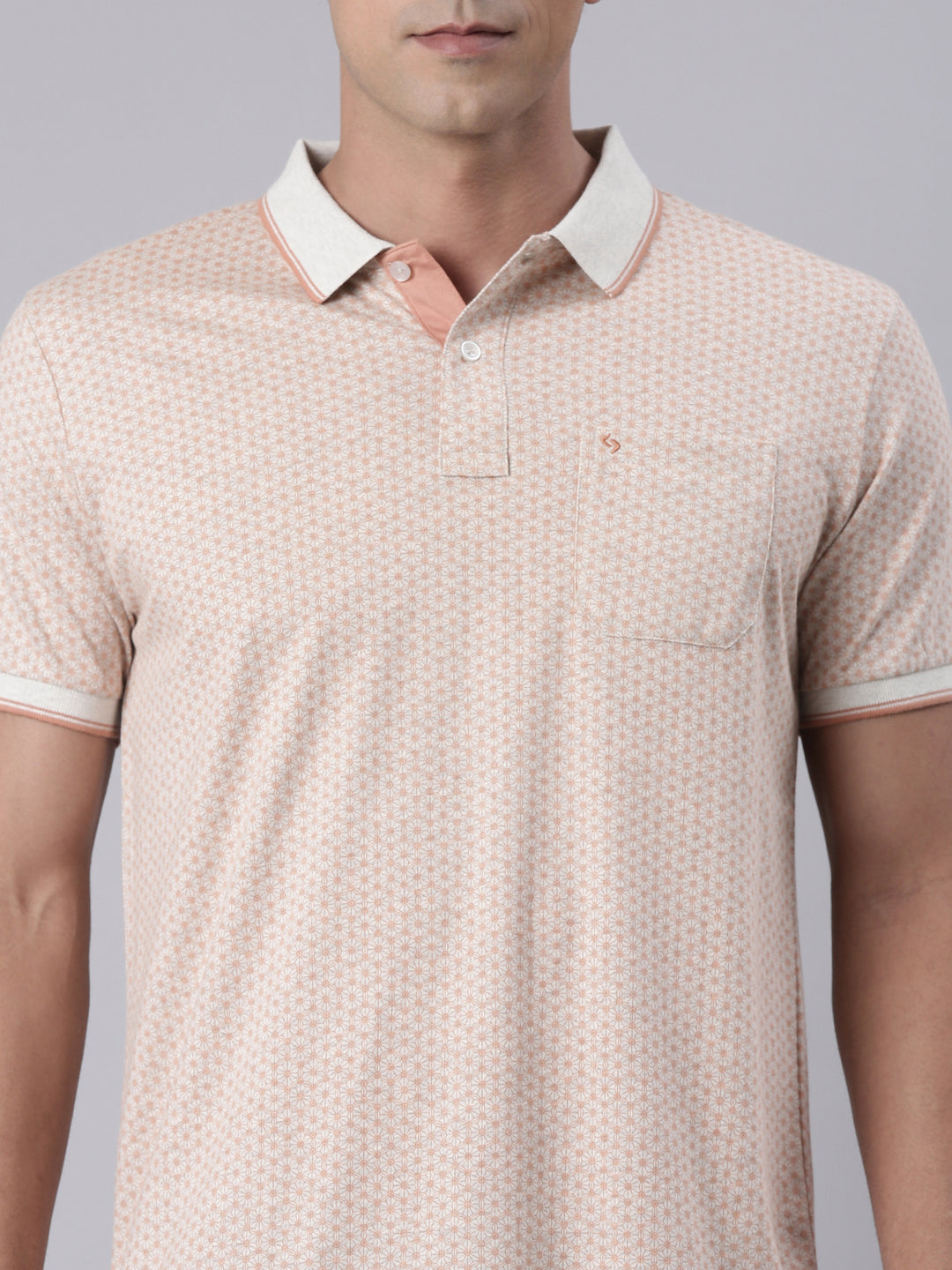 Classic Polo Men's Half Sleeve Dark Orange Polo Neck Slim Fit All Over Print Cotton T-Shirt | BELLO - 343 A SF P