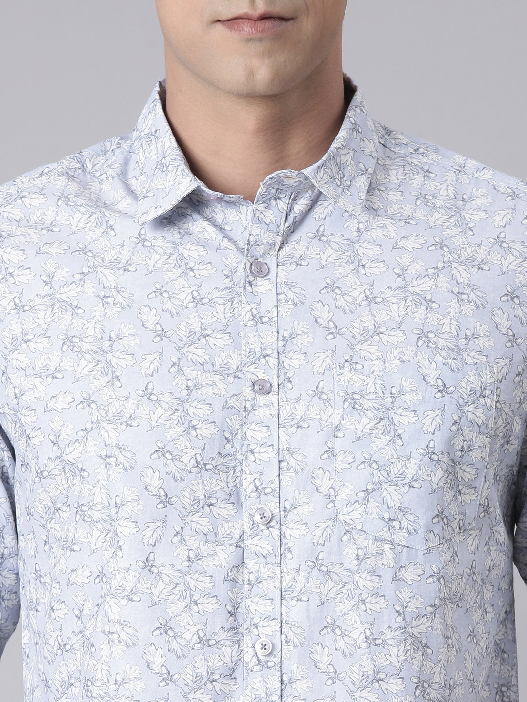 Classic Polo Men's Full Sleeve Blue/White Polo Neck Slim Fit All-Over Print Cotton Casual Shirt | SQ2-CL-58 B-FS-PRT-SF