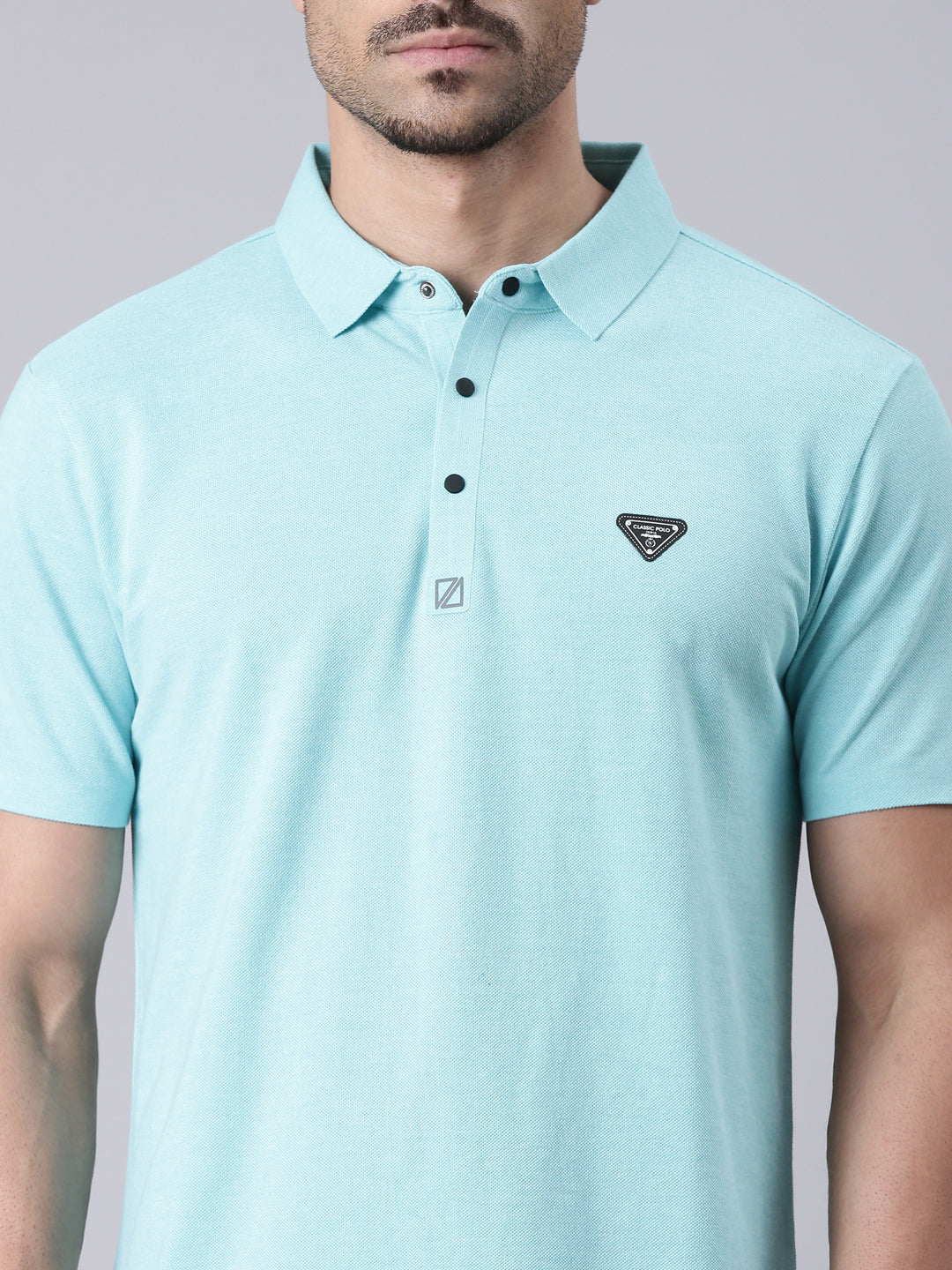 Classic Polo Men's Half Sleeve Aqua Blue Polo Neck Slim Fit Solid Cotton T-Shirt | ELITE-POLO-32 B SF P