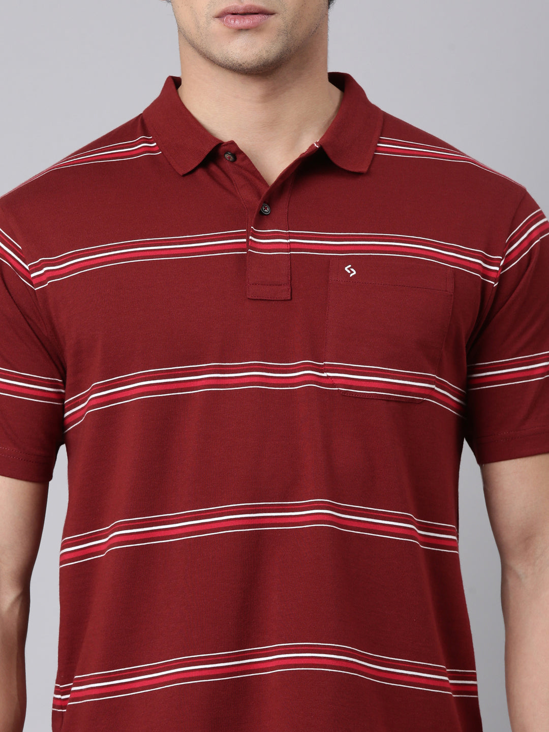 Classic Polo Men's Half Sleeve Maroon Polo Neck Authentic Fit Striped Cotton Blend T-Shirt | AVON - 664 A AF P