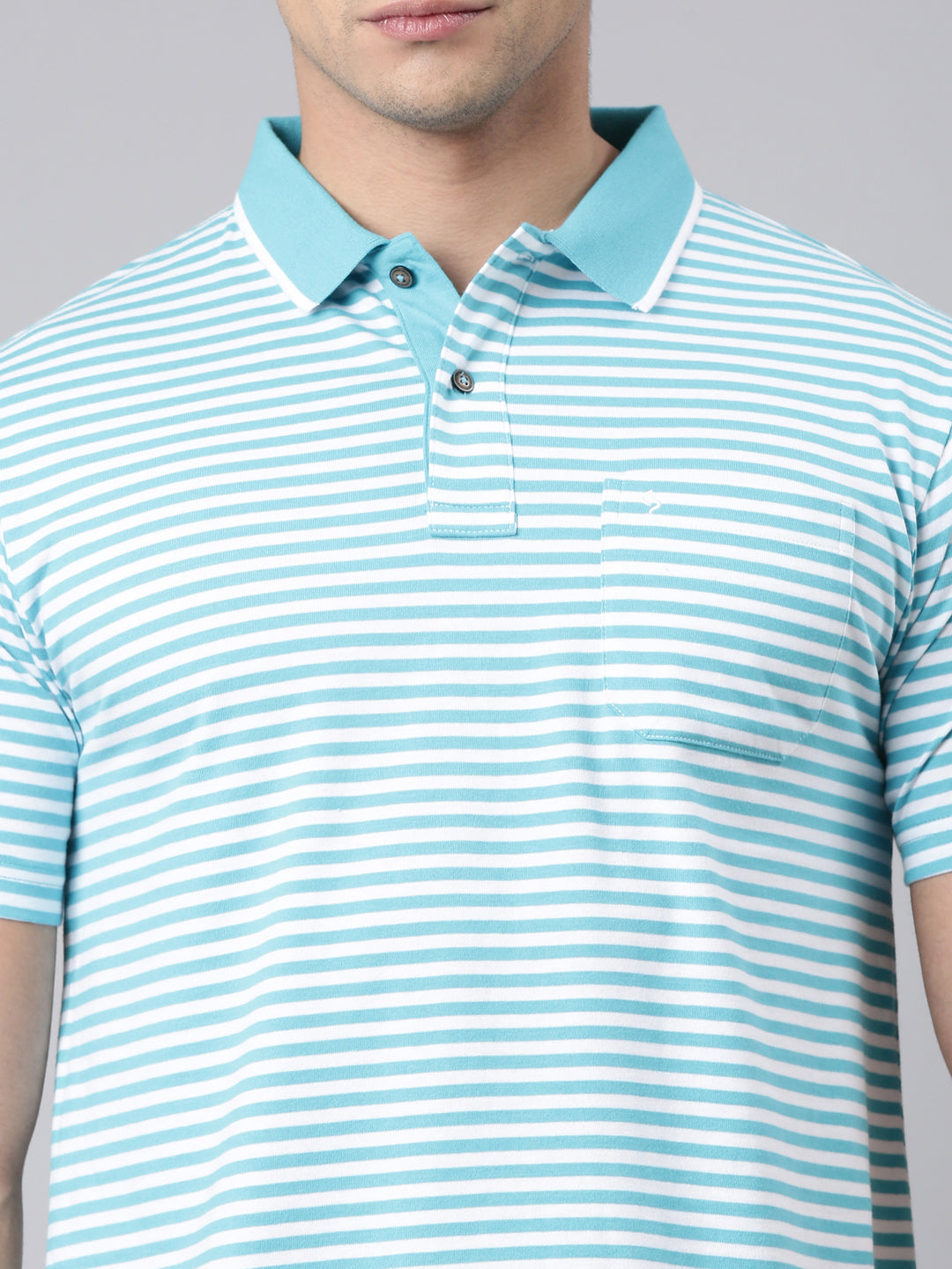 Classic Polo Men's Half Sleeve Blue/White Polo Neck Authentic Fit Striped Cotton Blend T-Shirt | FEEDERS - 304 A AF P