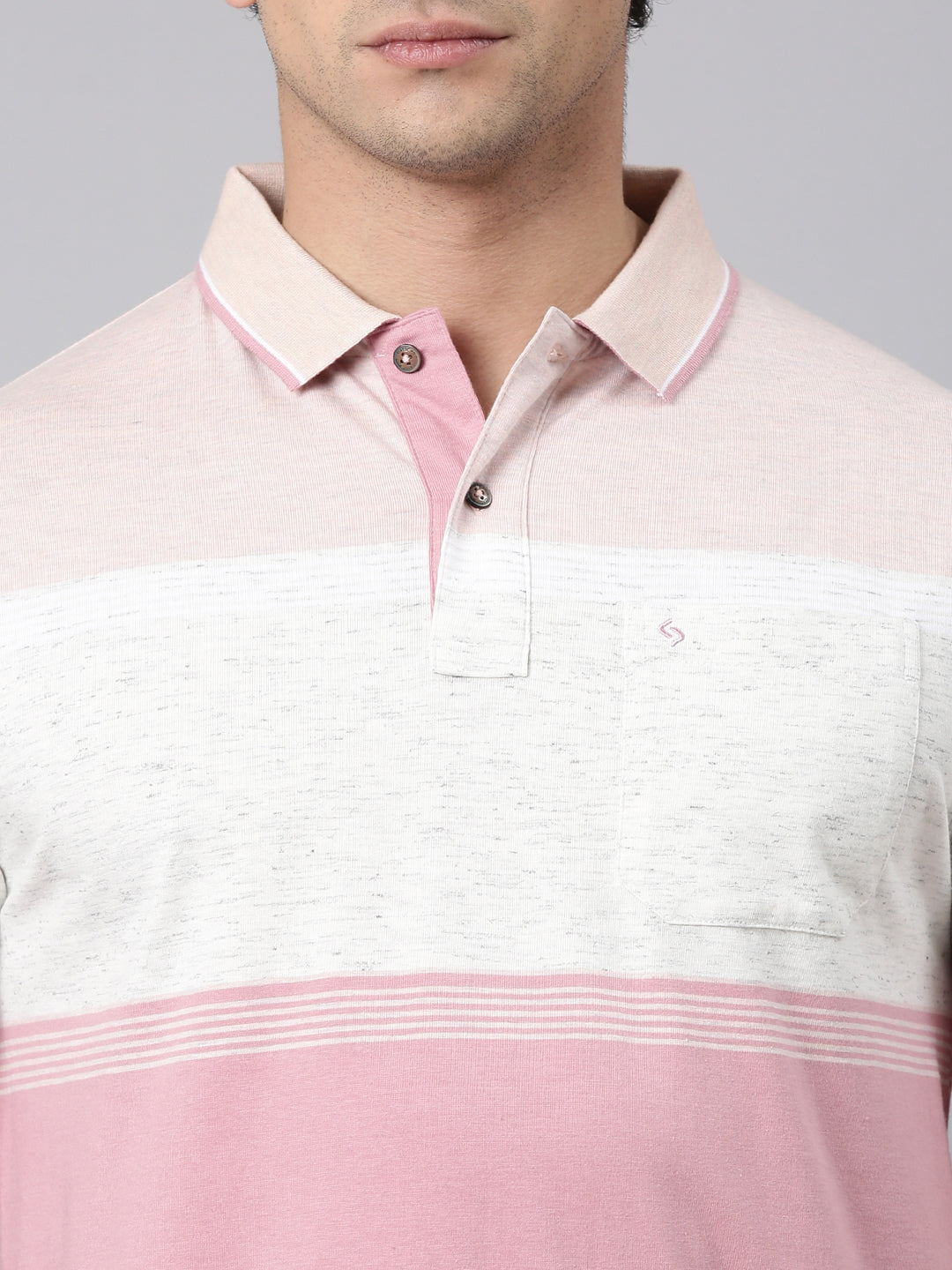 Classic Polo Men's Half Sleeve Mauve/Grey Polo Neck Authentic Fit Colorblock Cotton Blend T-Shirt | MEL - 288 B AF P