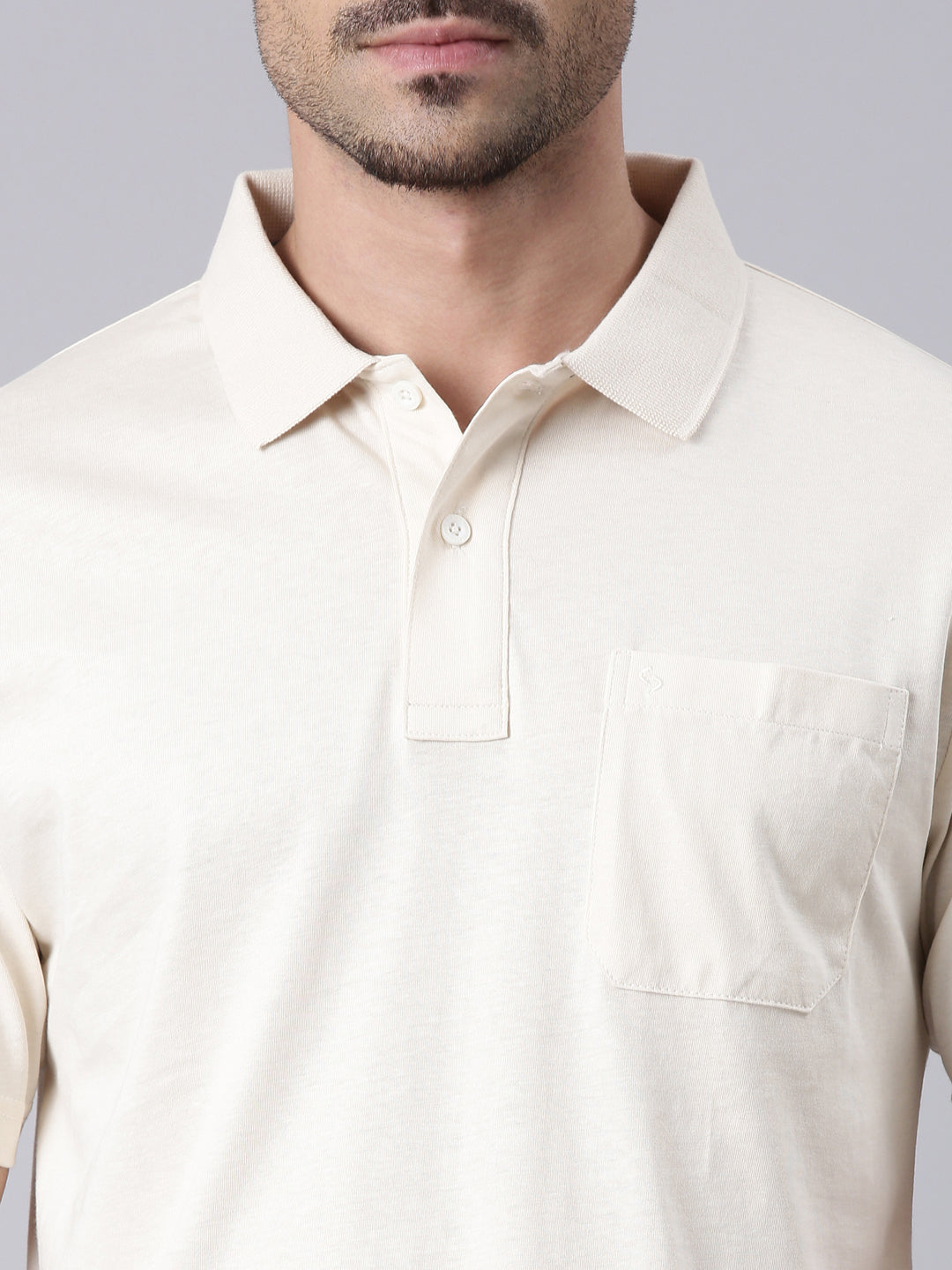 Classic Polo Men's Half Sleeve Ecru Polo Neck Authentic Fit Solid Cotton T-Shirt | TOY-SOLIX-W.GRY AF P