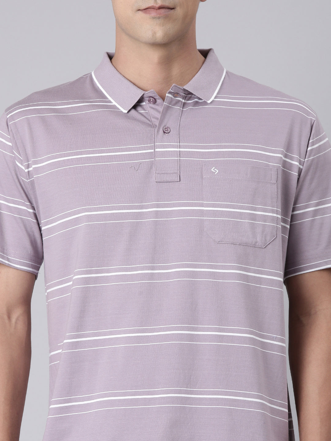 Classic Polo Men's Half Sleeve Lavender/White Polo Neck Authentic Fit Striped Cotton T-Shirt | AP - 143 B AF P