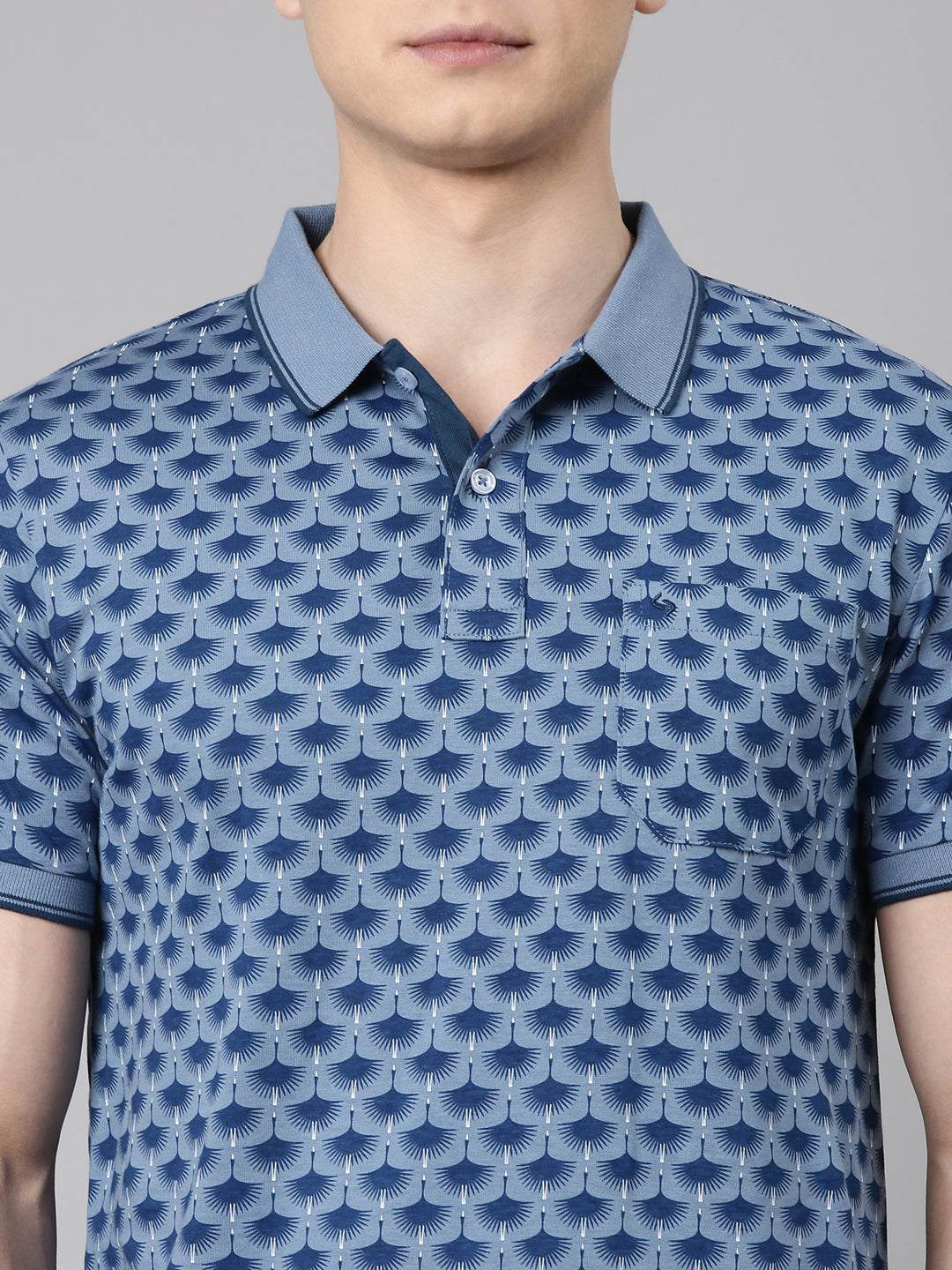 Classic Polo Men's Half Sleeve Blue Polo Neck Slim Fit All Over Print Cotton T-Shirt | BELLO - 350 A SF P