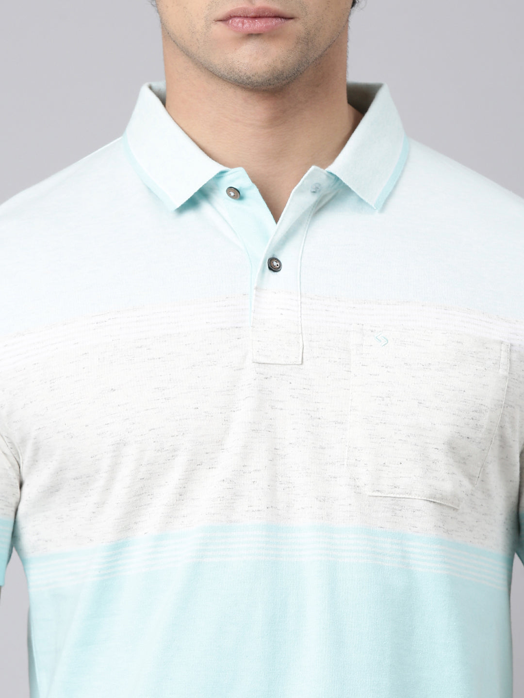 Classic Polo Men's Half Sleeve Light Blue/Grey Polo Neck Authentic Fit Colorblock Cotton Blend T-Shirt | MEL - 288 A AF P