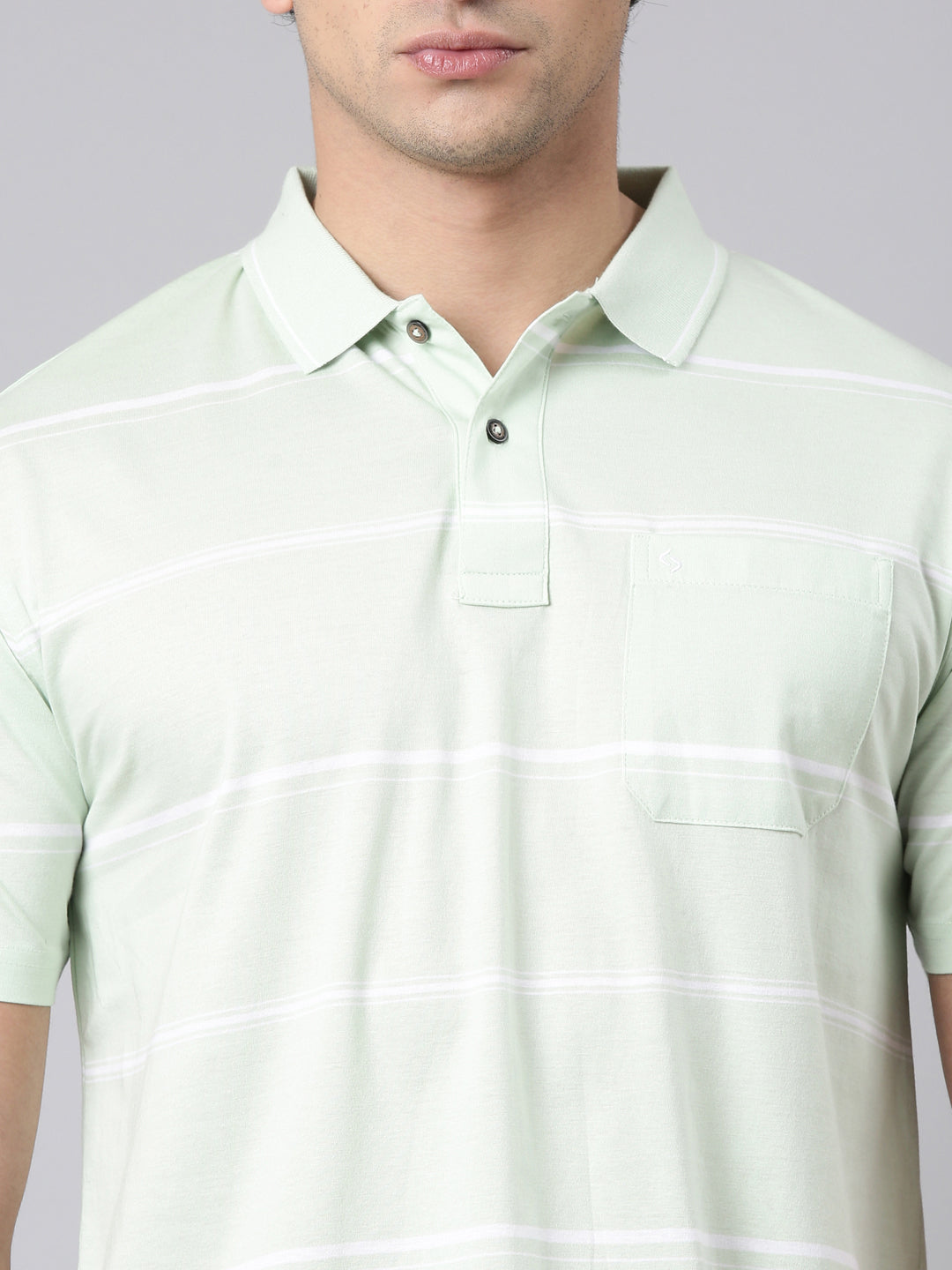 Classic Polo Men's Half Sleeve Light Green Polo Neck Authentic Fit Striped Cotton T-Shirt | AP - 156 A AF P