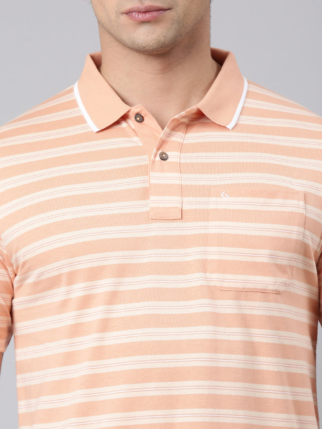 Classic Polo Men's Half Sleeve Orange Polo Neck Authentic Fit Striped Cotton Blend T-Shirt | FEEDERS - 306 A AF P