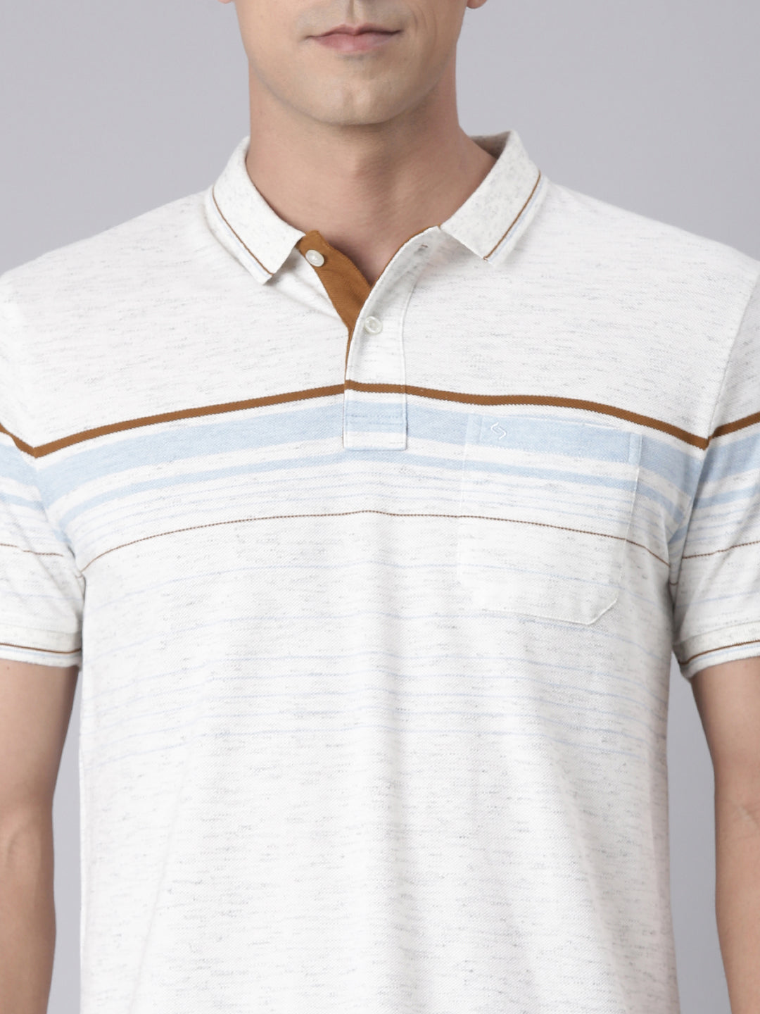 Classic Polo Men's Half Sleeve Off-White Polo Neck Slim Fit Striped Cotton Blend T-Shirt | VTA - 311 A SF P