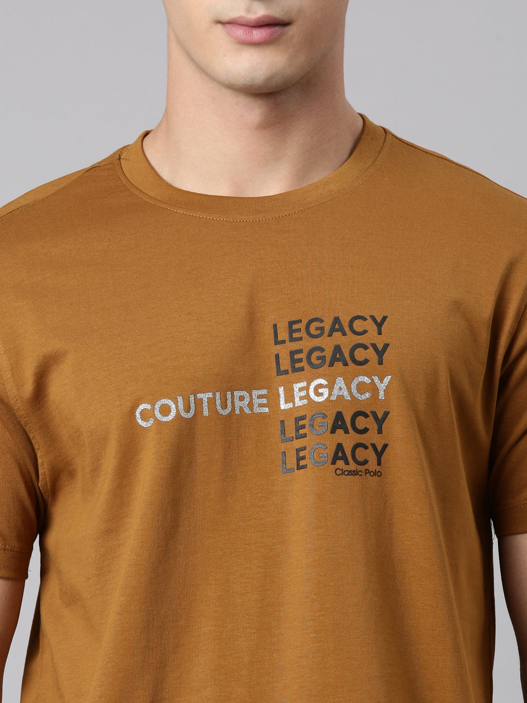 Classic Polo Men's Half Sleeve Mustard Crew Neck Slim Fit Printed Cotton T-Shirt | BALENO - 635 A SF C