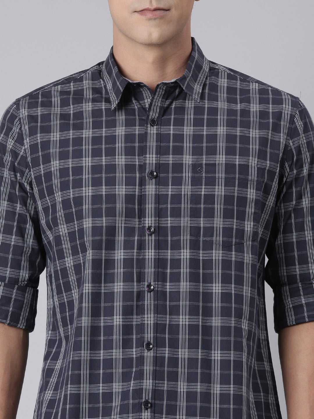 Classic Polo Men's Black/White Polo Neck Checked Cotton Slim Fit Woven Shirt | LSHQ2-104 A-FS-CHK-SF