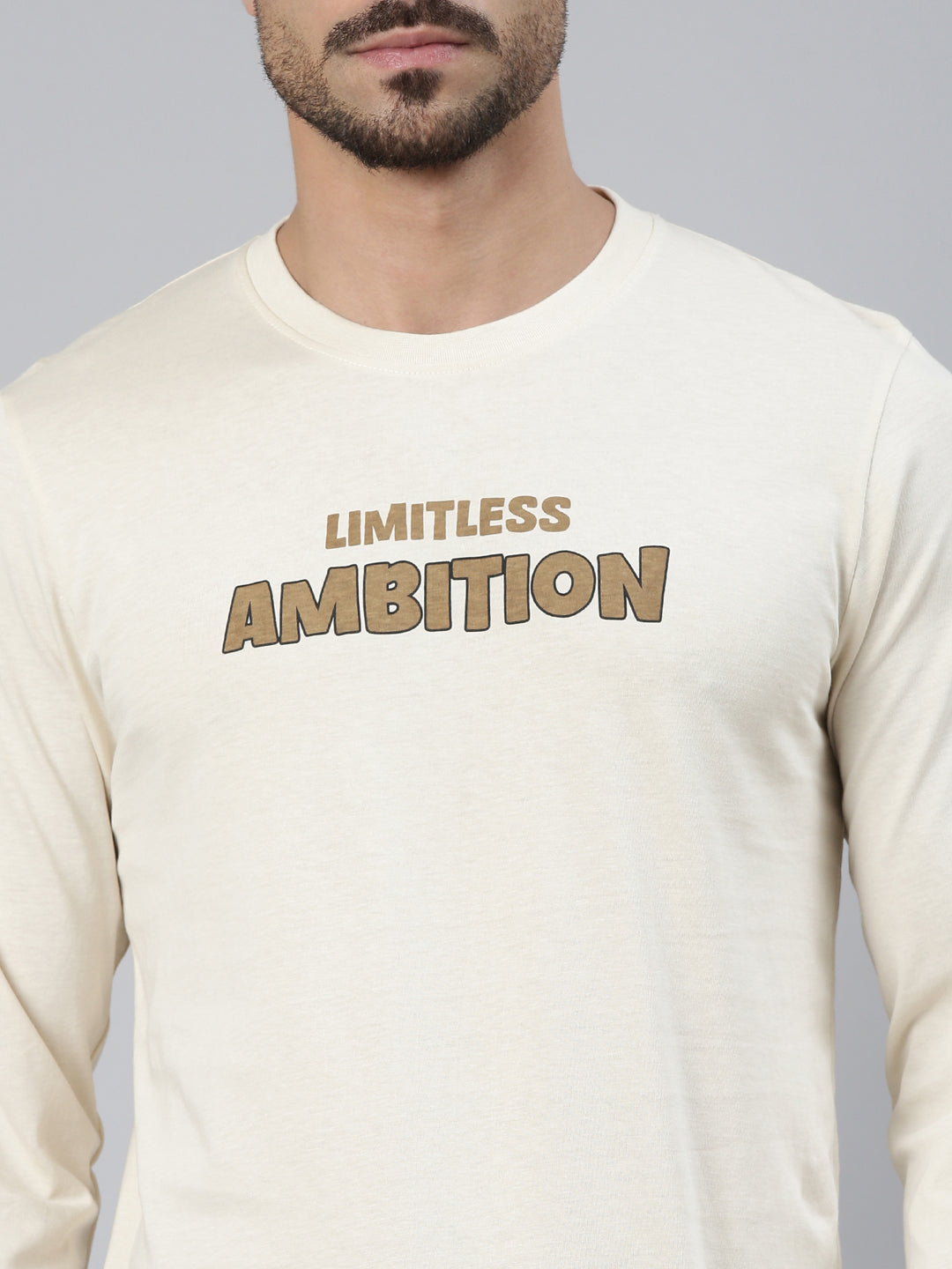 Classic Polo Men's Full Sleeve Cream Crew Neck Slim Fit Printed Cotton T-Shirt | LTS-FSH - 109 A SF C - FS