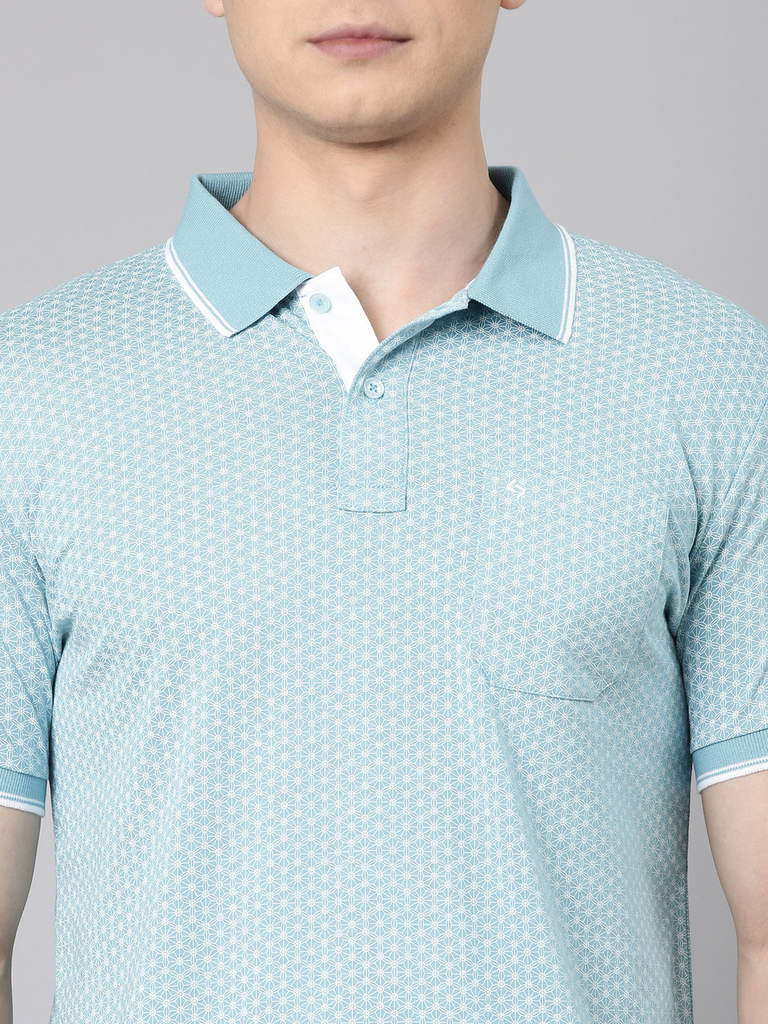 Classic Polo Men's Half Sleeve Blue/White Polo Neck Slim Fit All Over Print Cotton T-Shirt | BELLO - 343 B SF P
