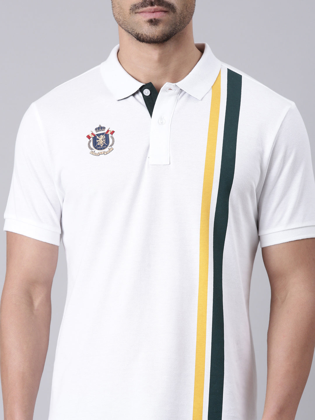 Classic Polo Men's Half Sleeve White Polo Neck Slim Fit Printed Cotton T-Shirt | GEN-X-POLO 35 B SF P