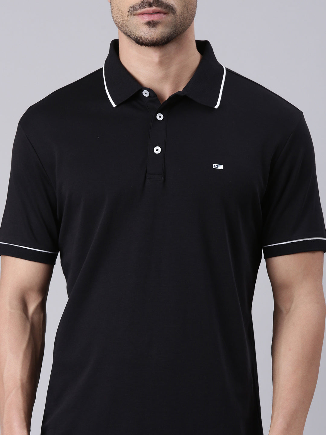 Classic Polo Men's Half Sleeve Black Polo Neck Slim Fit Solid Cotton T-Shirt | ELITE-POLO-50 A SF P