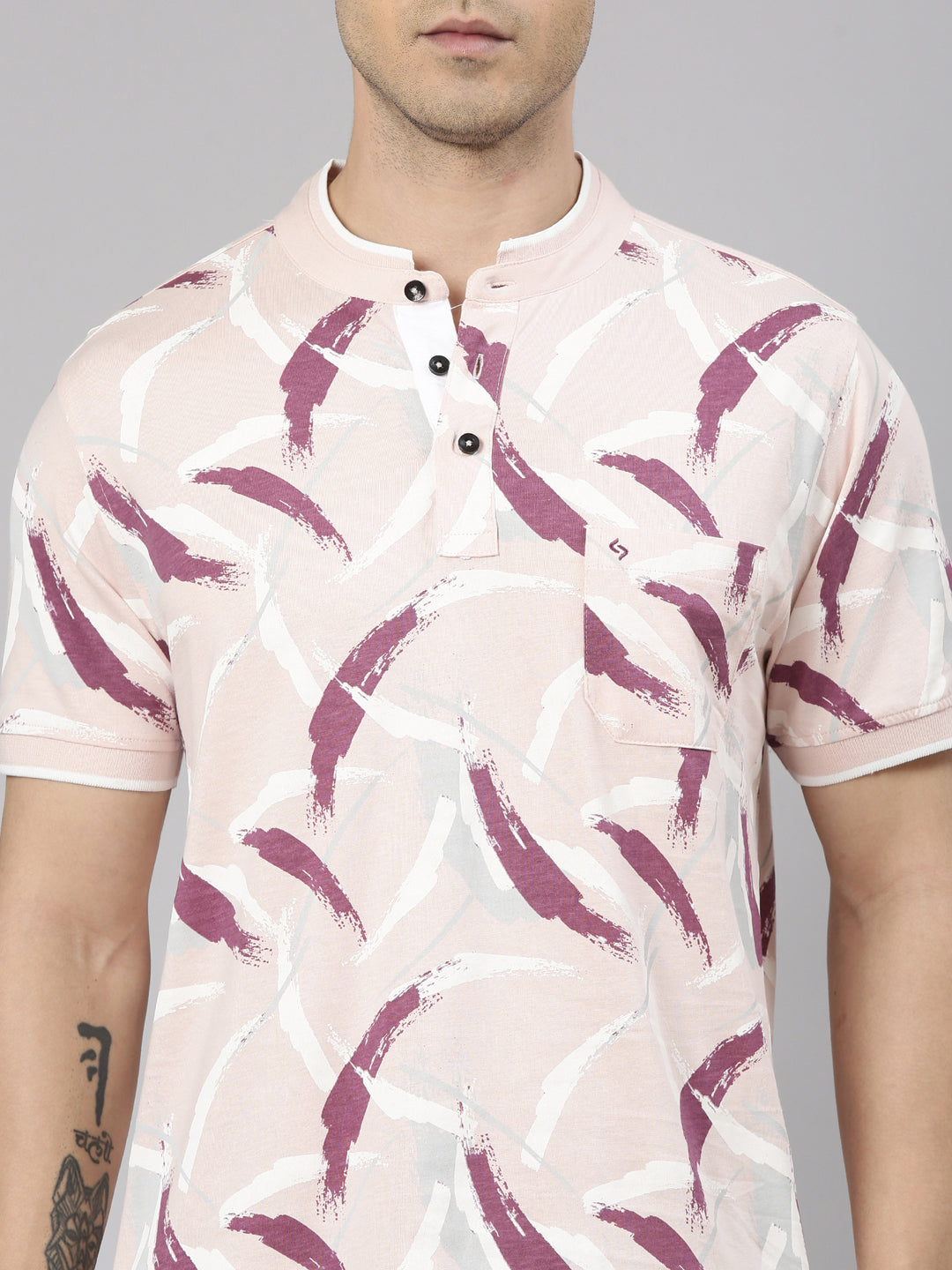 Classic Polo Men's Half Sleeve Multicolor Mandarin Collar Slim Fit All-Over Print Cotton T-Shirt | BELLO - 361 A SF P