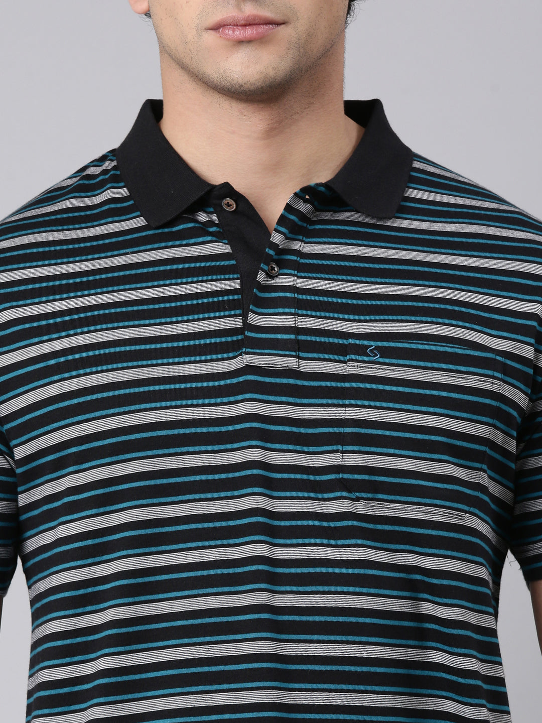 Classic Polo Men's Half Sleeve Black/White Polo Neck Authentic Fit Striped Cotton Blend T-Shirt | FEEDERS - 314 B AF P