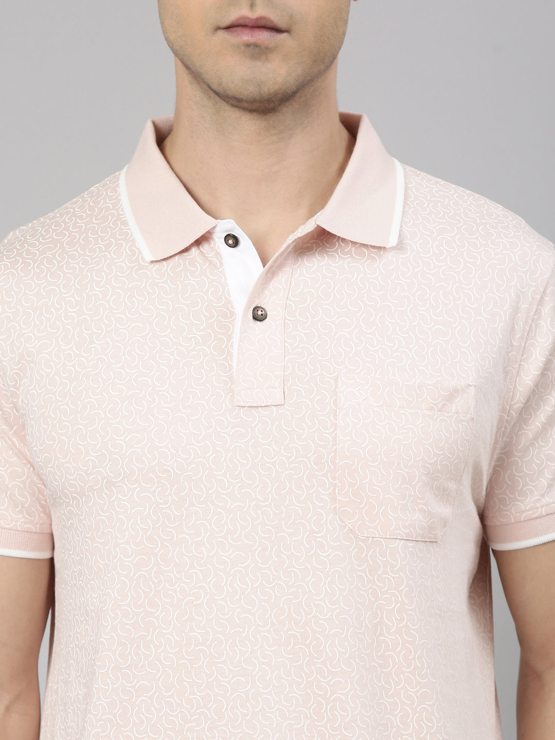 Classic Polo Men's Half Sleeve Peach/White Polo Neck Slim Fit All-Over Print Cotton T-Shirt | BELLO - 349 A SF P