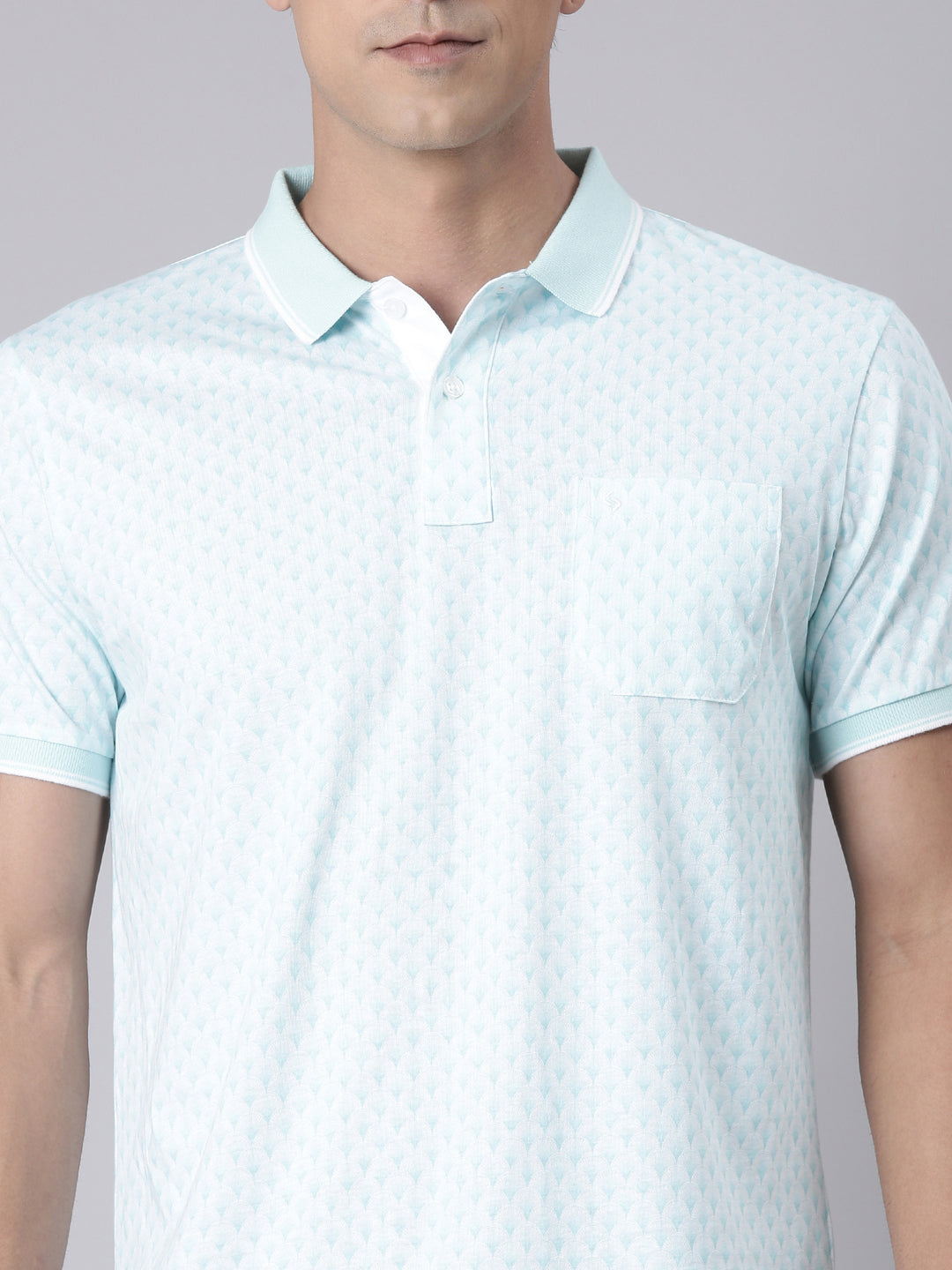 Classic Polo Men's Half Sleeve Lt.Green/White Polo Neck Slim Fit All Over Print Cotton T-Shirt | LTS-AOP - 100 B SF P