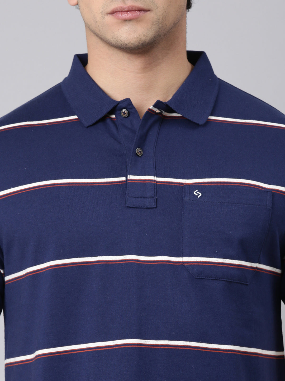 Classic Polo Men's Half Sleeve Navy Blue Polo Neck Authentic Fit Striped Cotton Blend T-Shirt | AVON - 669 A AF P