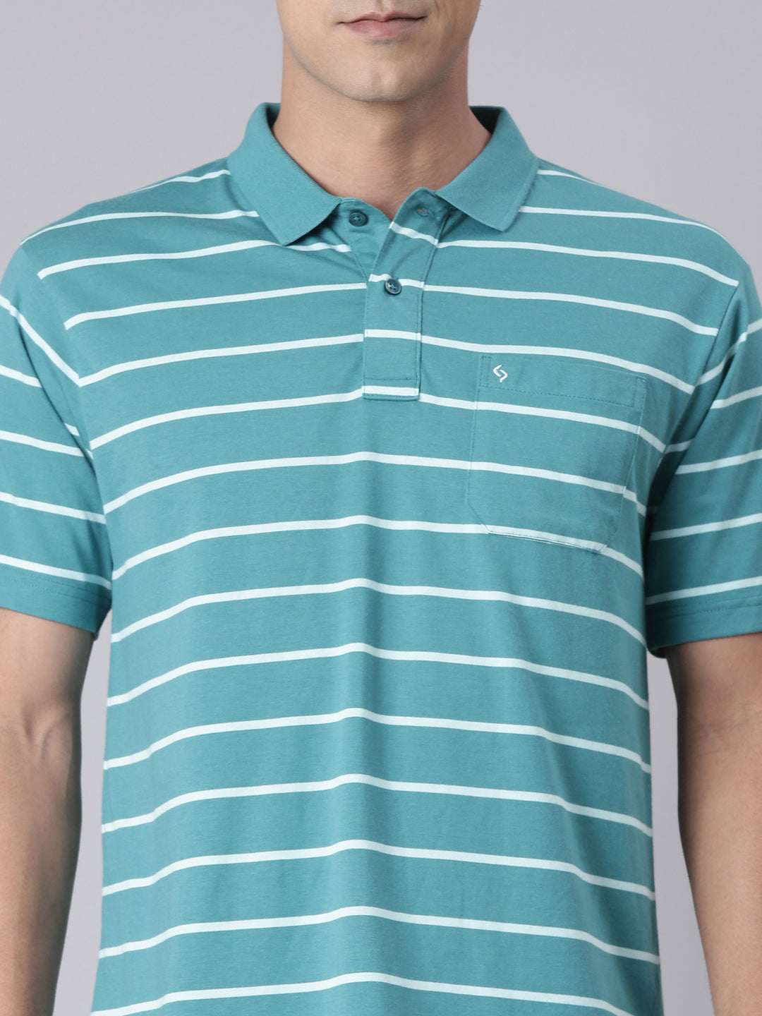 Classic Polo Men's Half Sleeve Green/White Polo Neck Authentic Fit Striped Cotton Blend T-Shirt | AVON - 630 B AF P