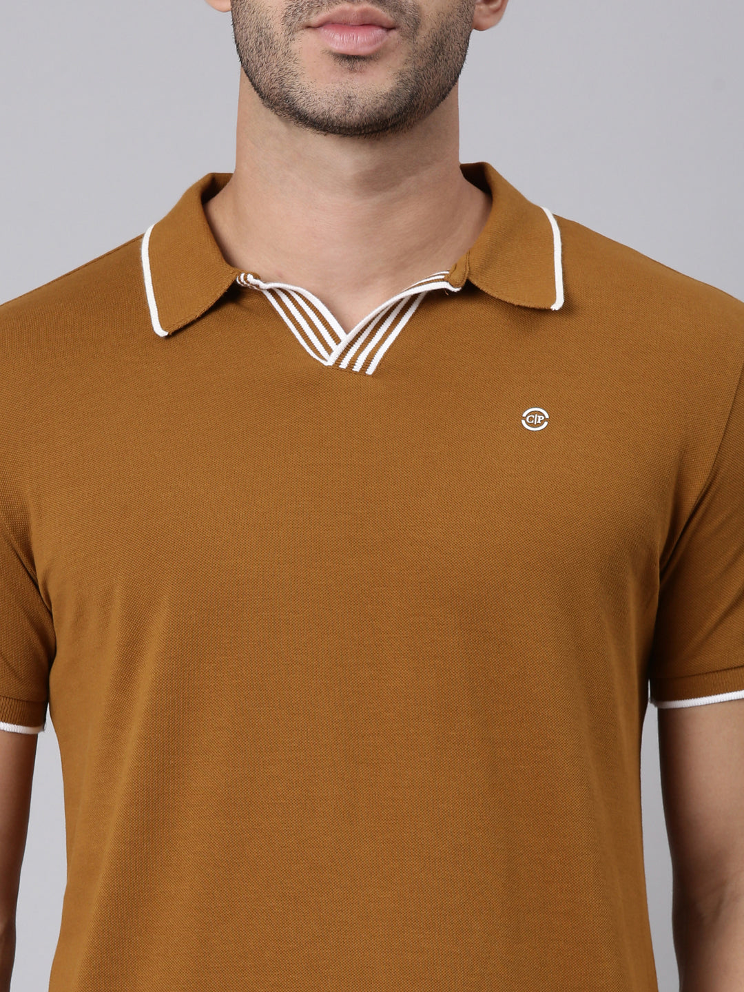 Classic Polo Men's Half Sleeve Mustard Polo Neck Slim Fit Solid Cotton Blend T-Shirt | RAVE POLO - 02 A SF P