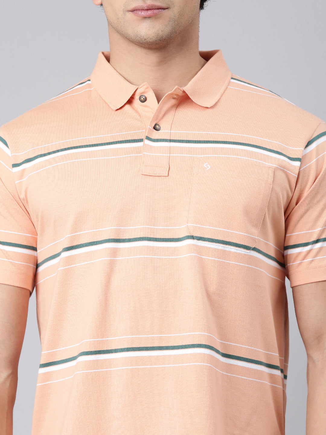 Classic Polo Men's Half Sleeve Orange Polo Neck Authentic Fit Striped Cotton Blend T-Shirt | AVON - 663 B AF P