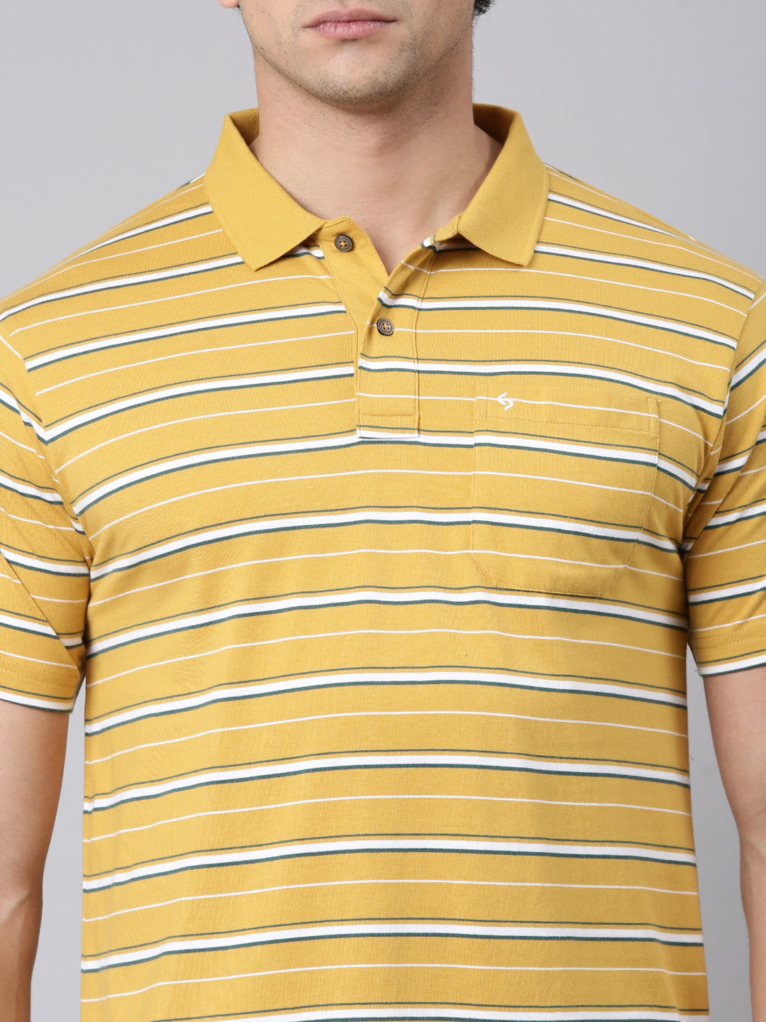 Classic Polo Men's Half Sleeve Mustard Yellow Polo Neck Authentic Fit Striped Cotton Blend T-Shirt | FEEDERS - 307 A AF P