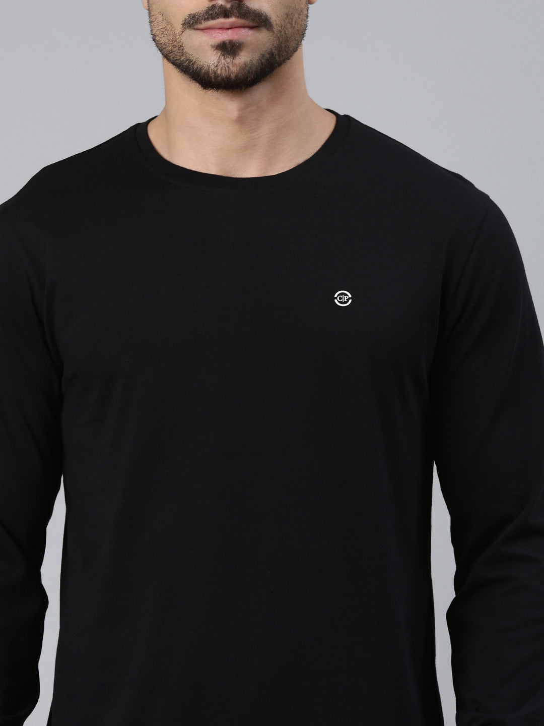 Classic Polo Men's Full Sleeve Black Crew Neck Slim Fit Solid Cotton T-Shirt | LTS-FSH - 108 B SF C - FS