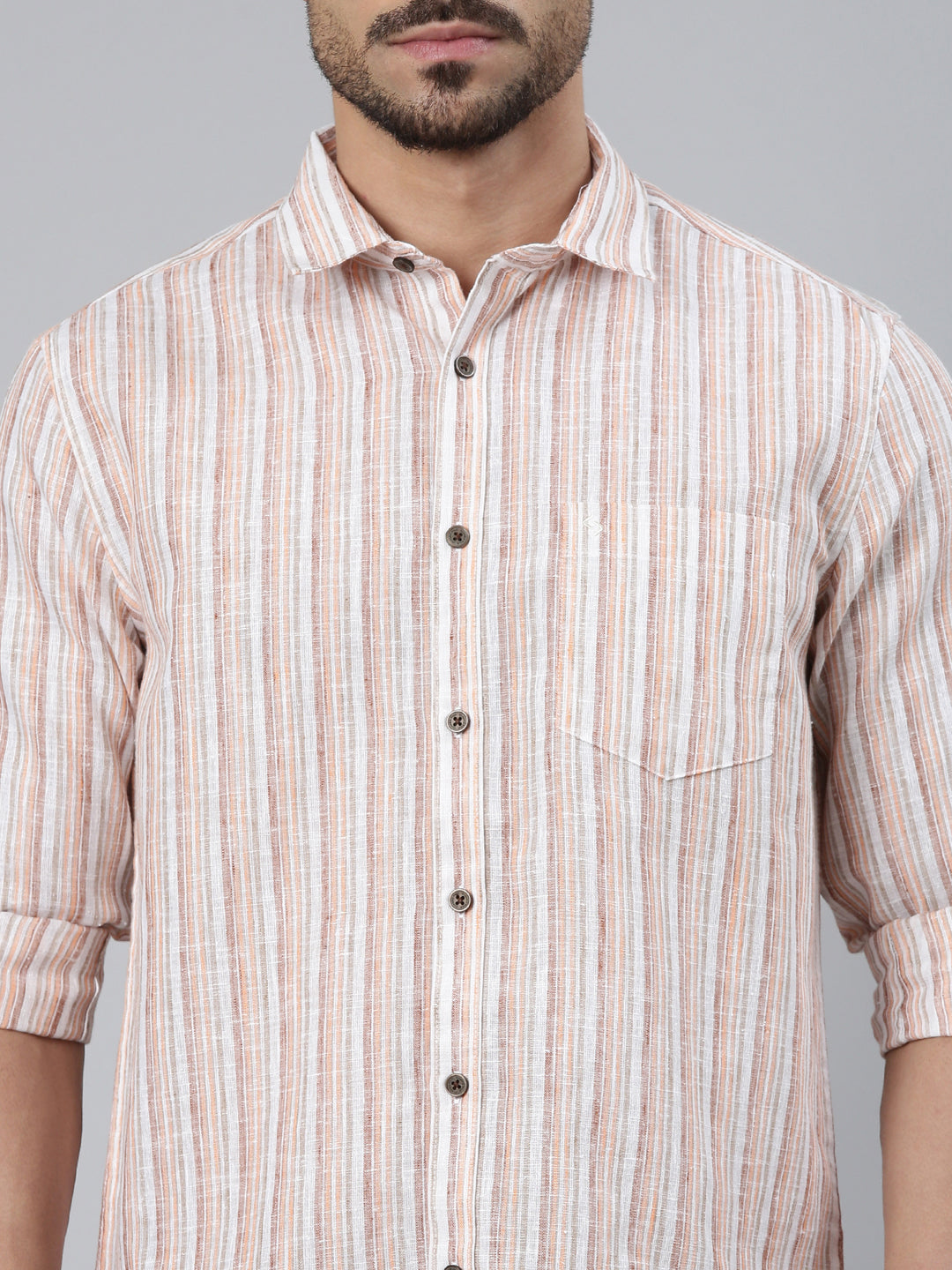 Classic Polo Men's Multicolor Polo Neck Striped Cotton Slim Fit Woven Shirt | SQ2-EL-08 B-FS-STR-SF