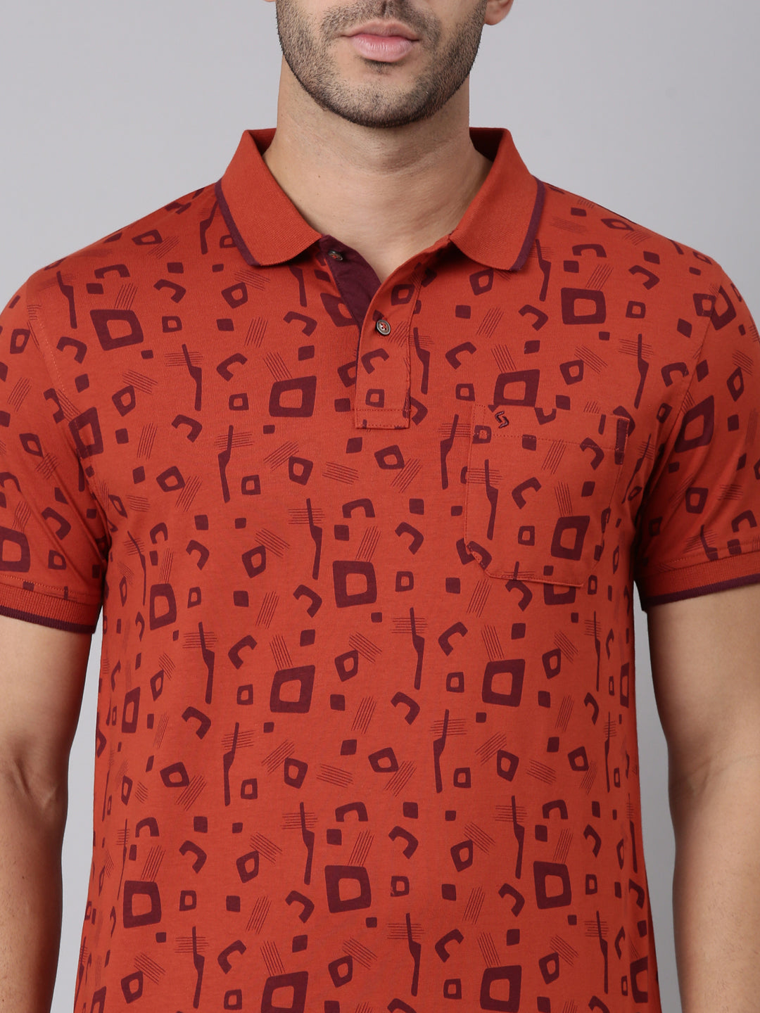 Classic Polo Men's Half Sleeve Rust Polo Neck Slim Fit All-Over Print Cotton T-Shirt | BELLO - 404 B SF P