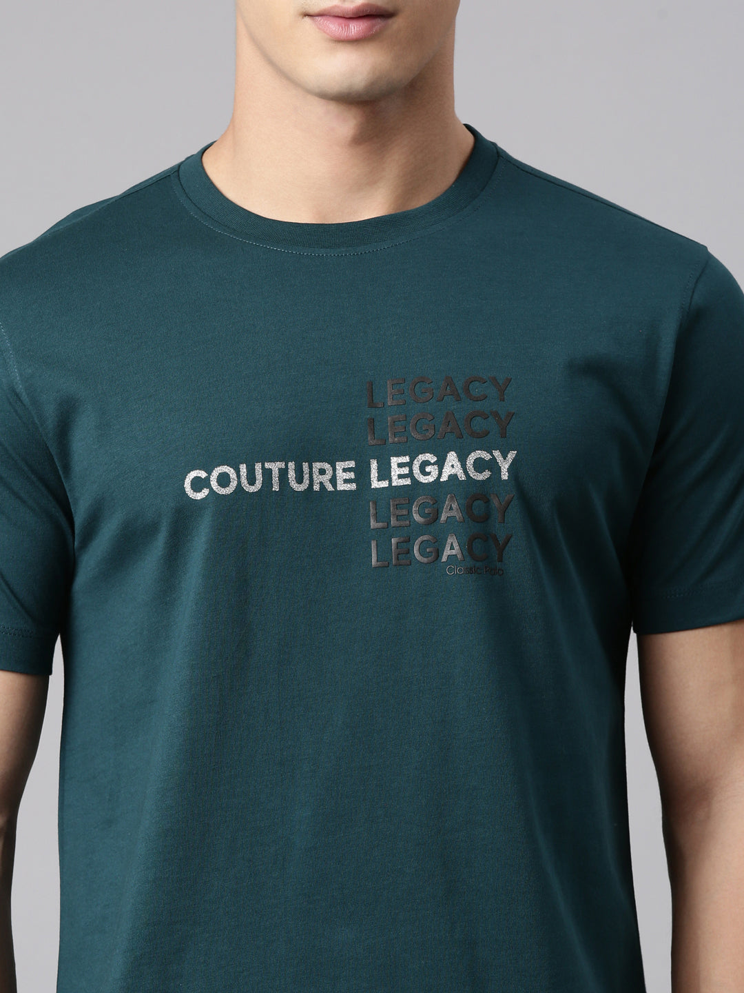 Classic Polo Men's Half Sleeve Teal Green Crew Neck Slim Fit Printed Cotton T-Shirt | BALENO - 635 B SF C