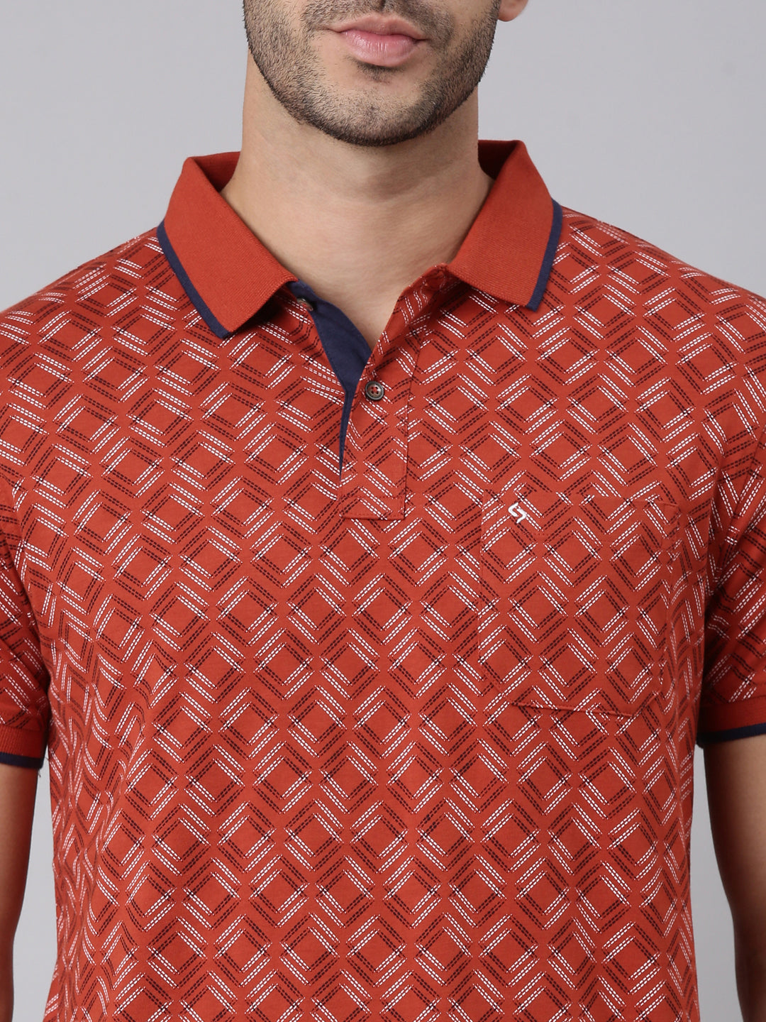 Classic Polo Men's Half Sleeve Rust Polo Neck Slim Fit All-Over Print Cotton T-Shirt | BELLO - 399 A SF P